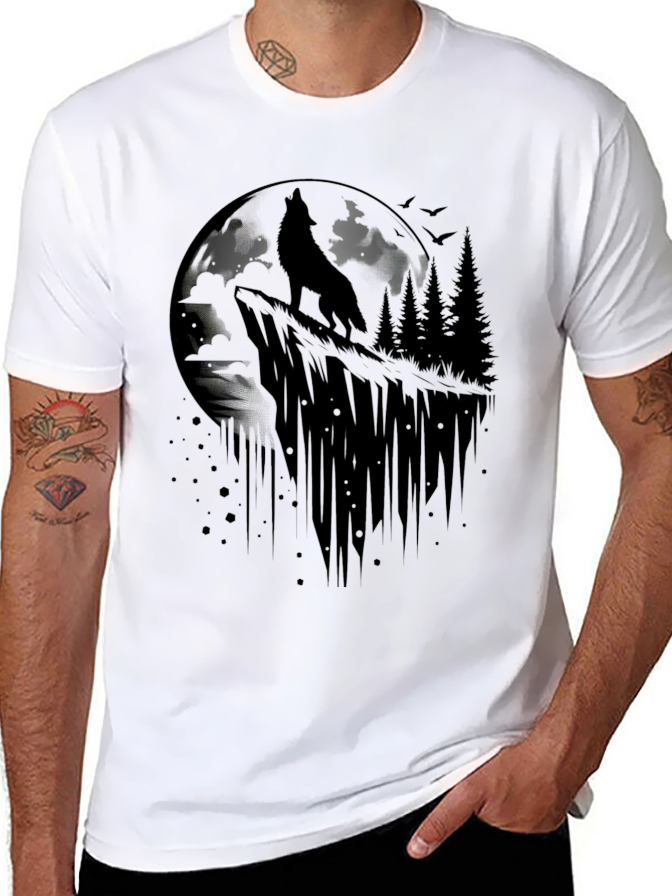 Black Wolf Moon Graphic Tee - Black Cotton T-Shirt view 8