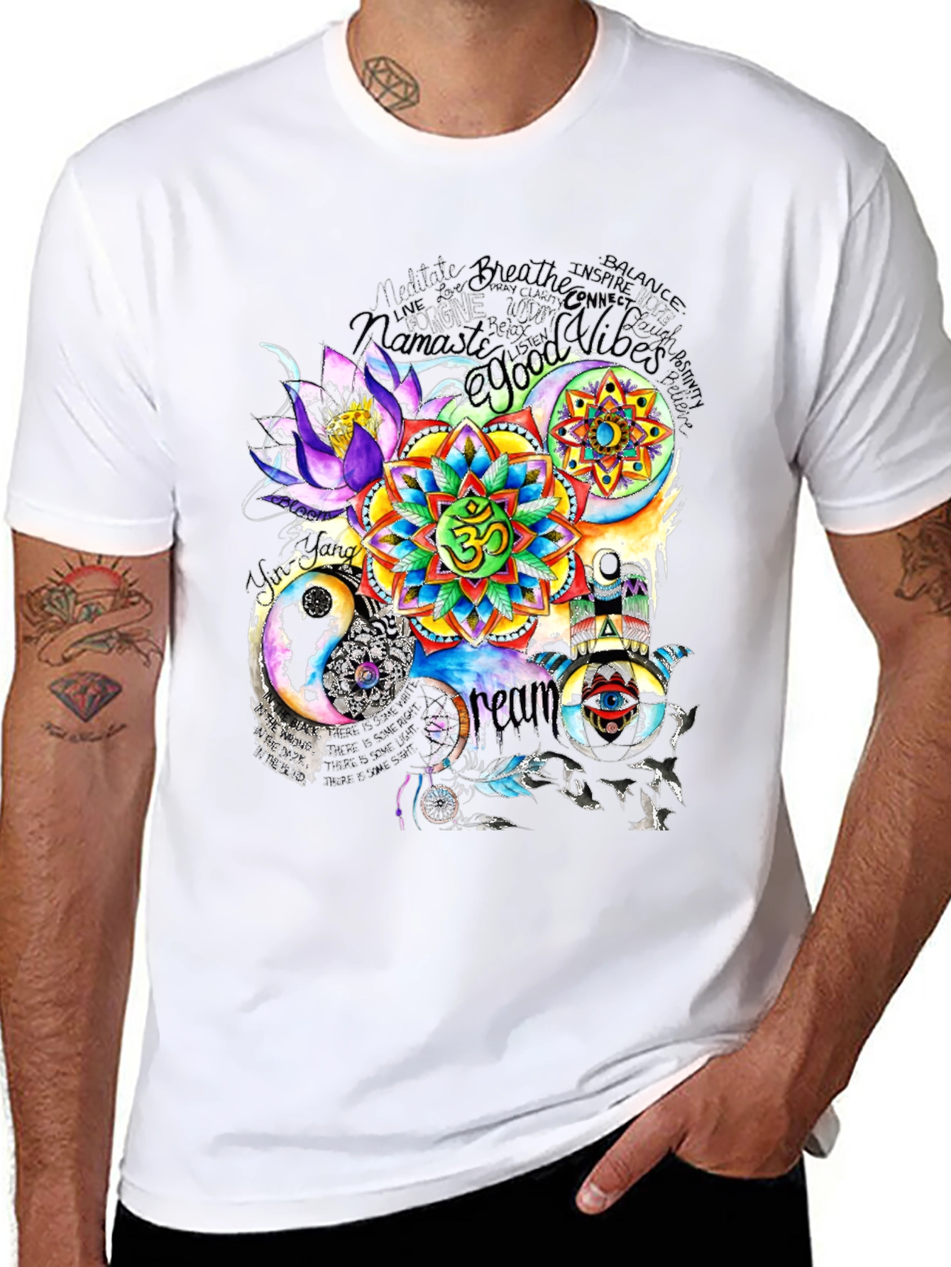 Black Om Mandala Print T-Shirt view 8