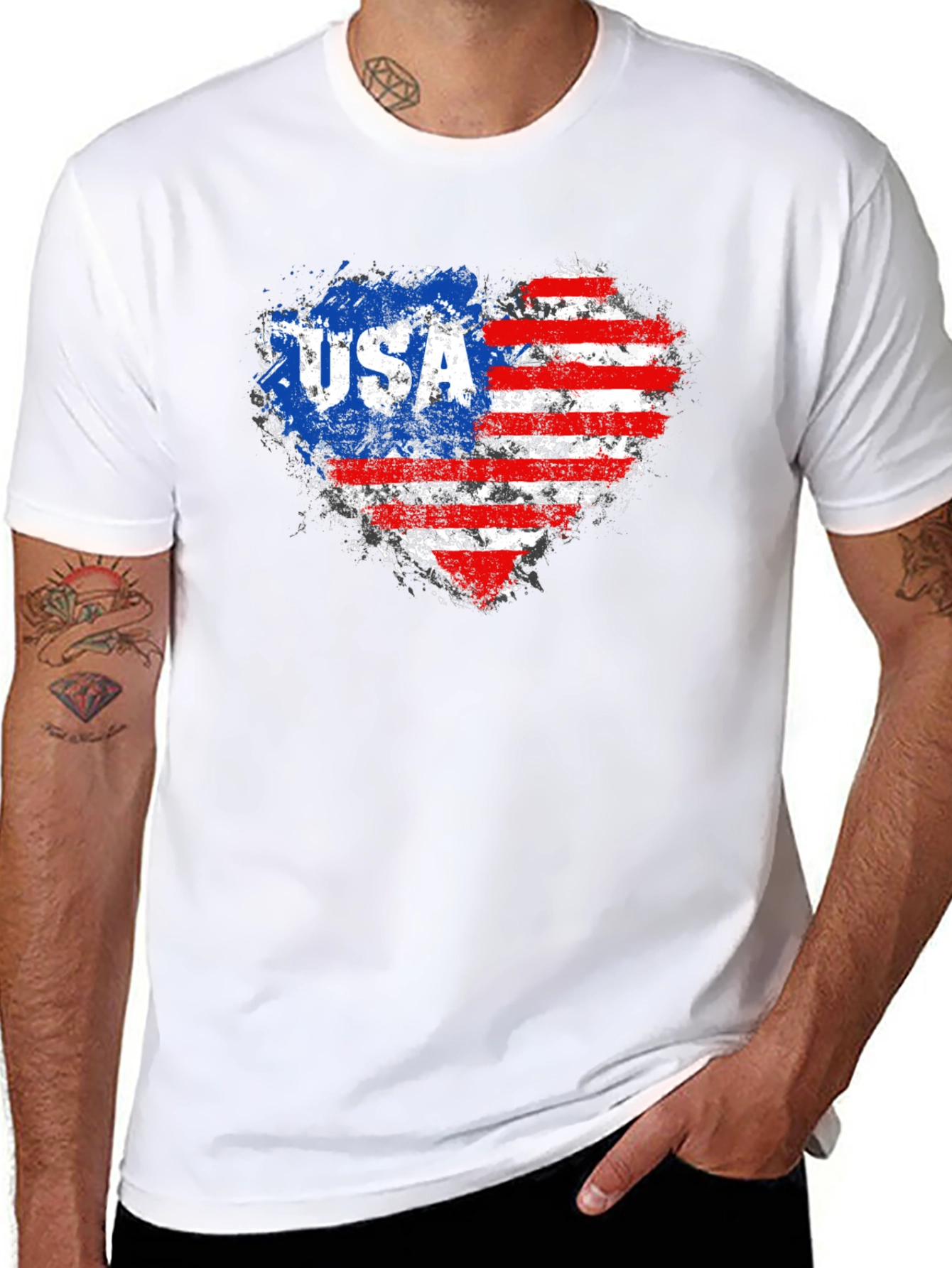 Black USA Flag Heart Graphic Tee - Patriotic American Pride T-Shirt view 8