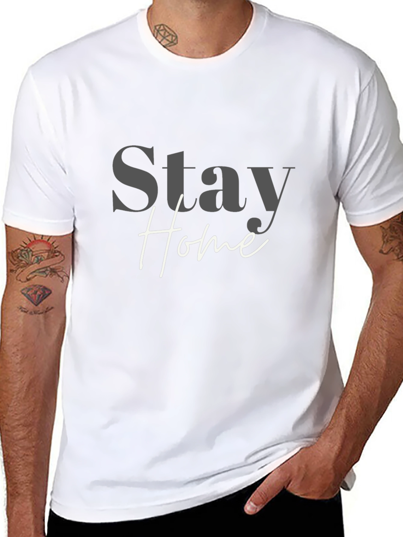 Black Stay Home Graphic Tee - Black Cotton Blend view 8