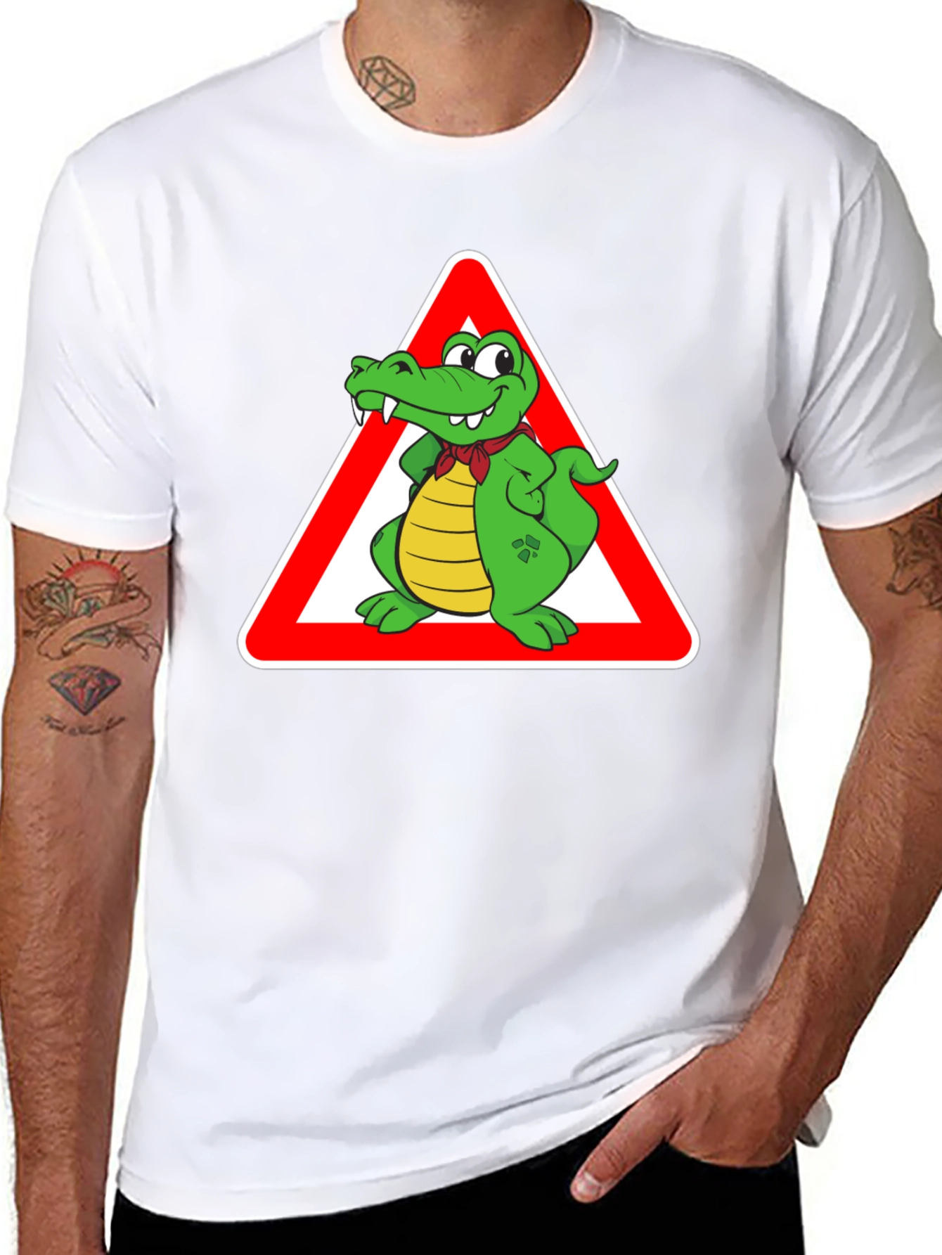 Black Cartoon Alligator Warning T-Shirt view 8