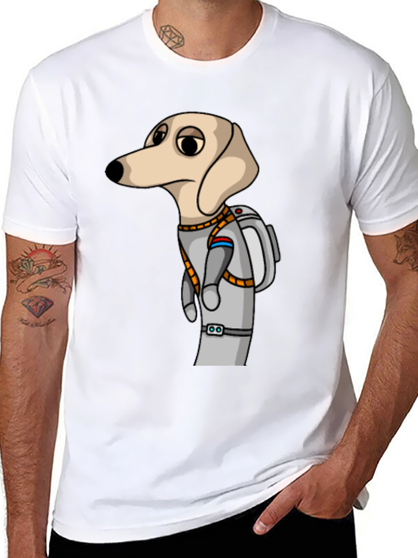 Black Dog Astronaut Graphic Tee - Unisex Black T-Shirt view 8