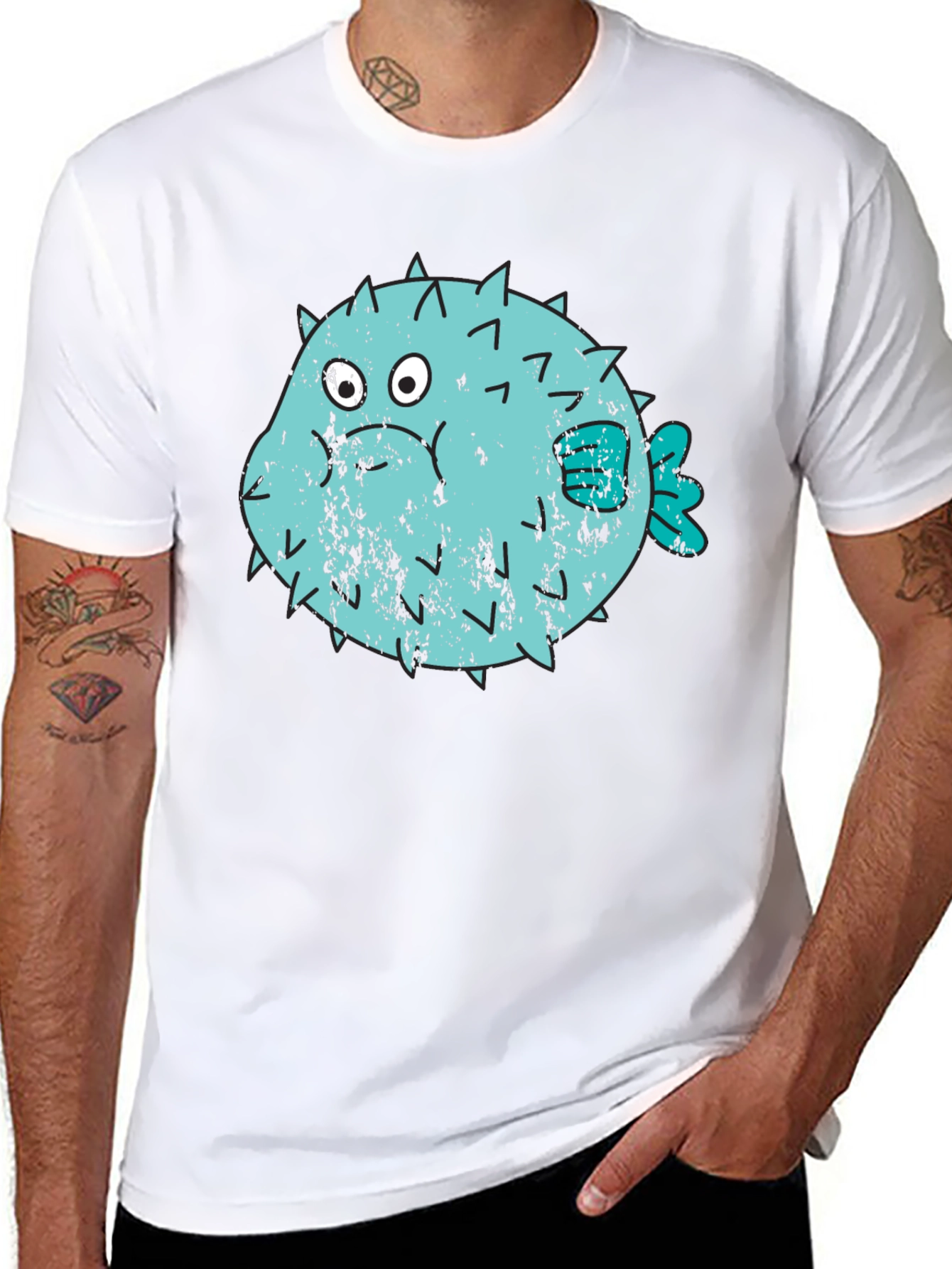 Black Puffer Fish Graphic T-Shirt - Black Crew Neck view 8