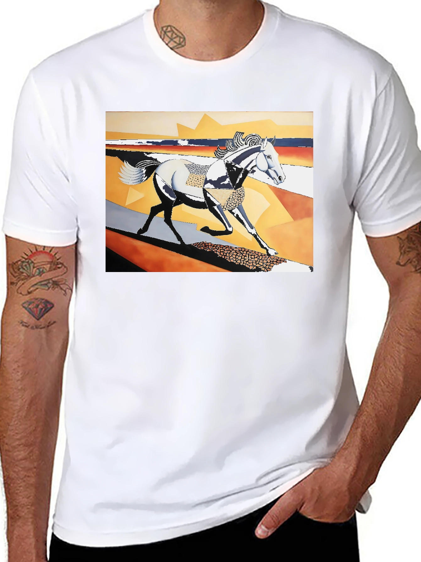 Black Abstract Horse Graphic Black T-Shirt view 8