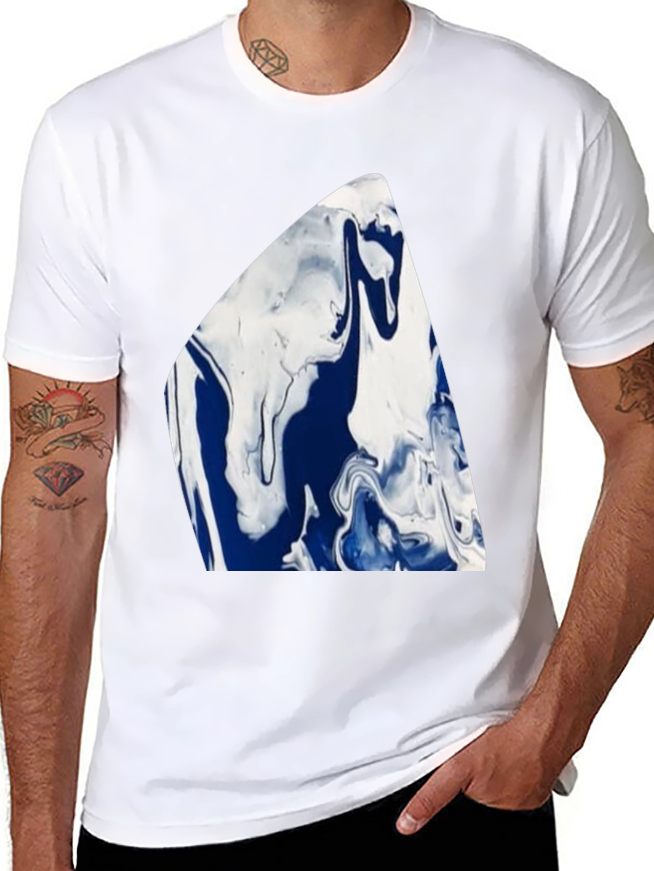 Abstract Blue & White Marble Graphic Tee - 8