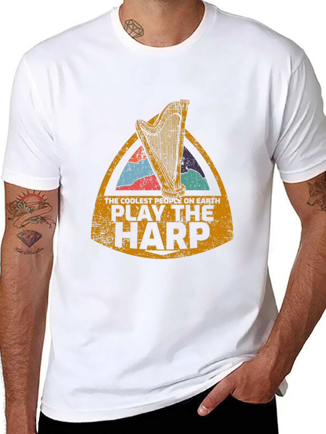 Black Coolest People Play Harp T-Shirt view 8