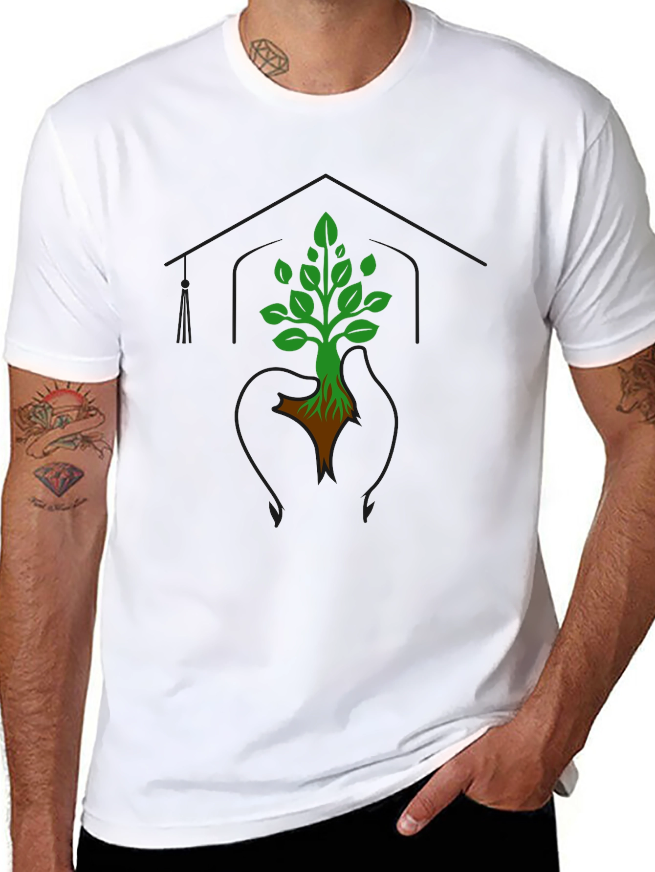 Black Eco-Friendly Tree Graphic Tee - Nature Advocate Shirt view 8
