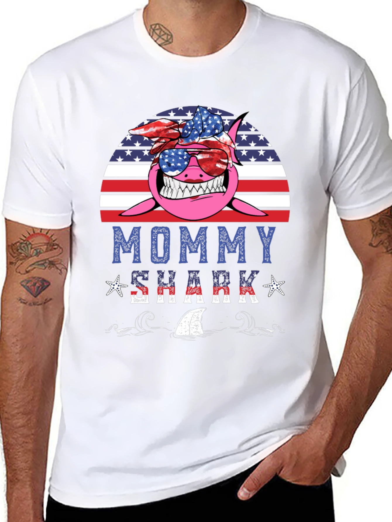 Black Mommy Shark USA Graphic Tee view 8