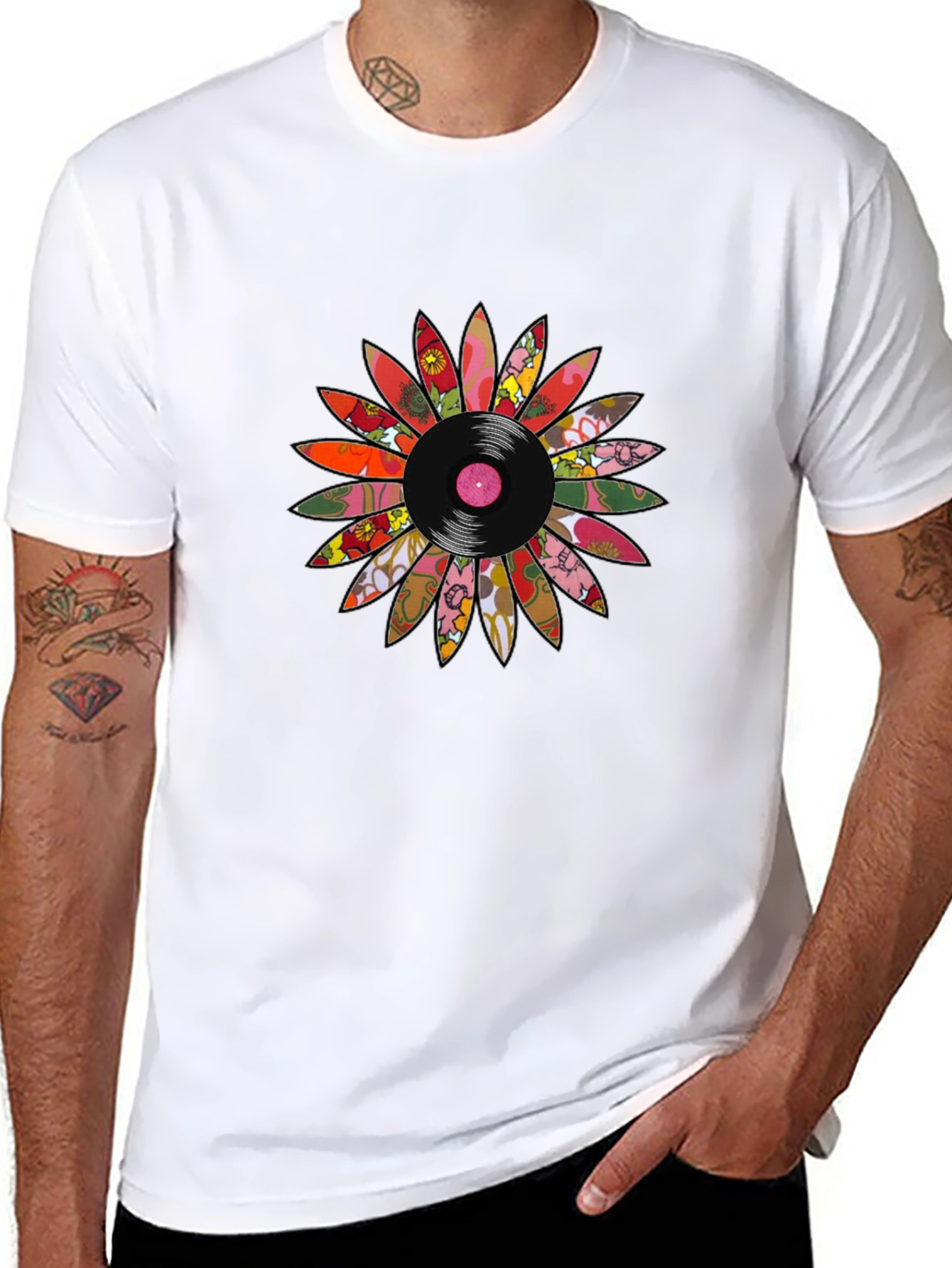Black Retro Vinyl Flower Graphic Tee view 8
