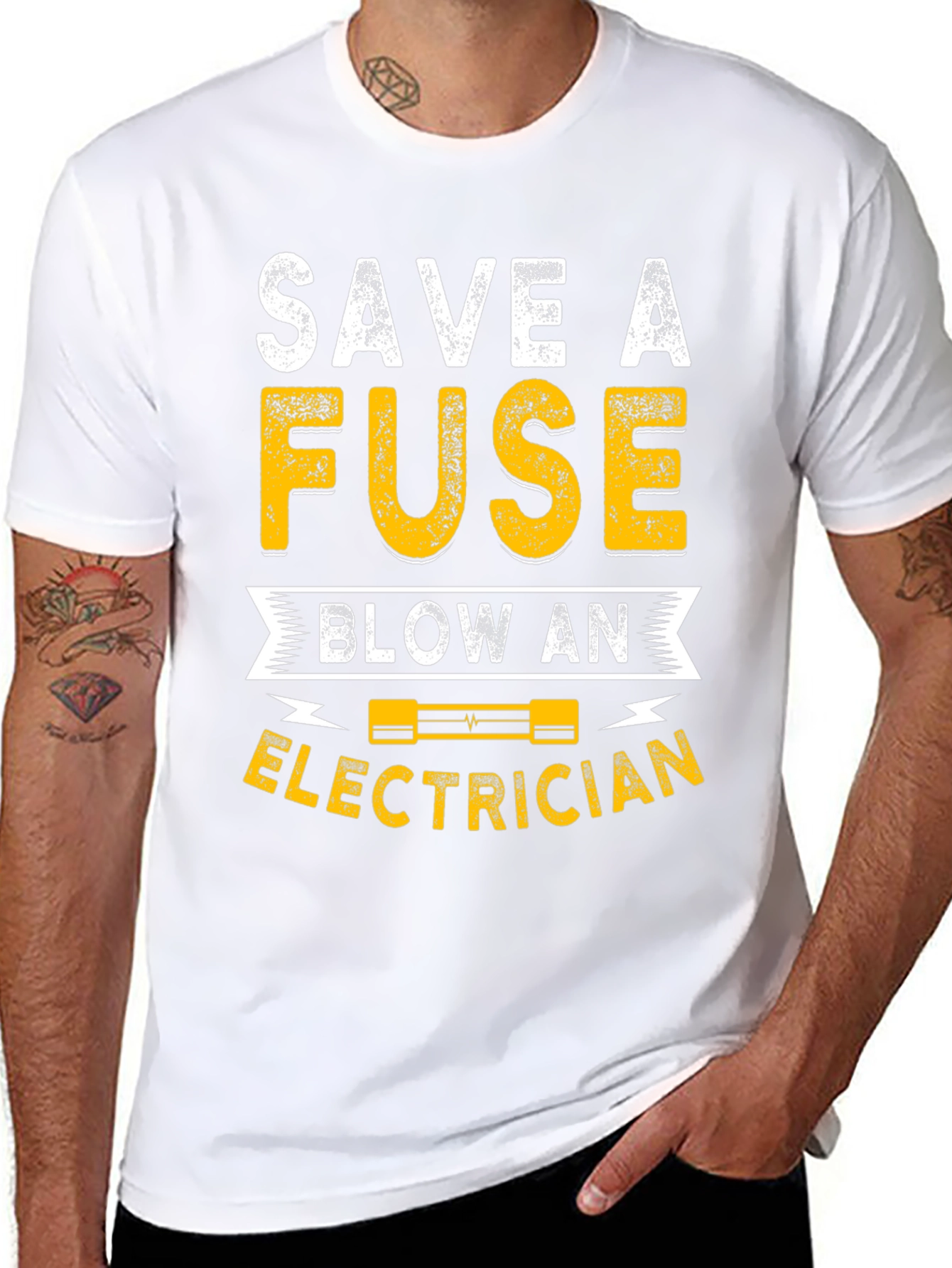 Black Save A Fuse Blow An Electrician Funny T-Shirt view 8