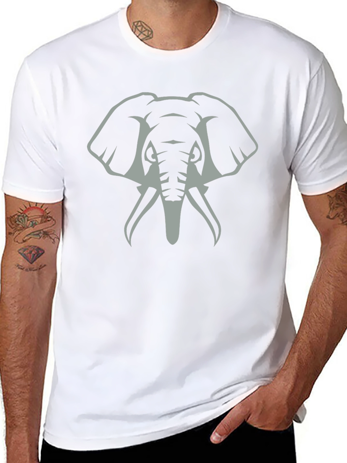 Elephant Graphic Tee - Mens Casual Black T-Shirt - 8
