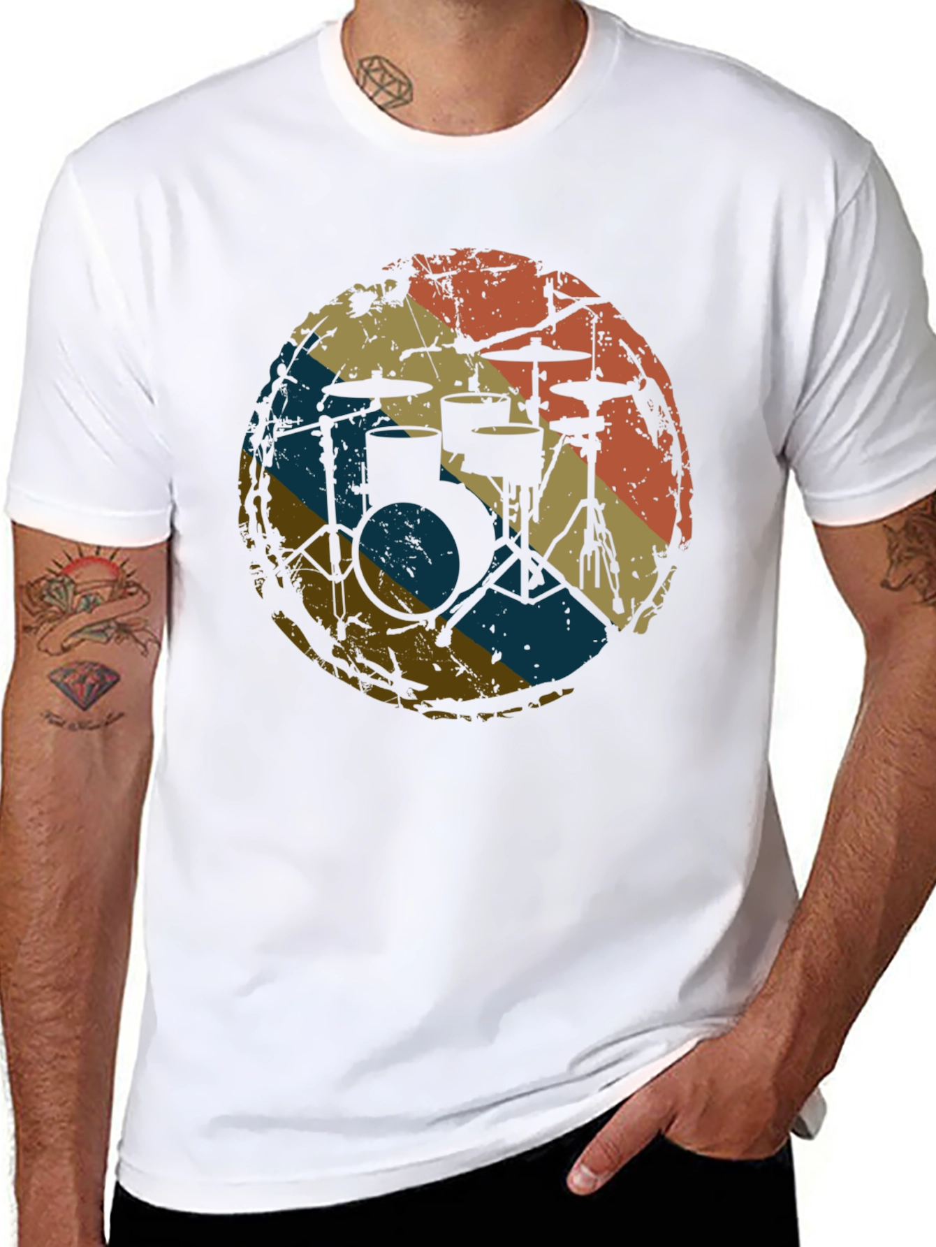 Black Vintage Drum Kit T-Shirt - Retro Style Music Tee view 8