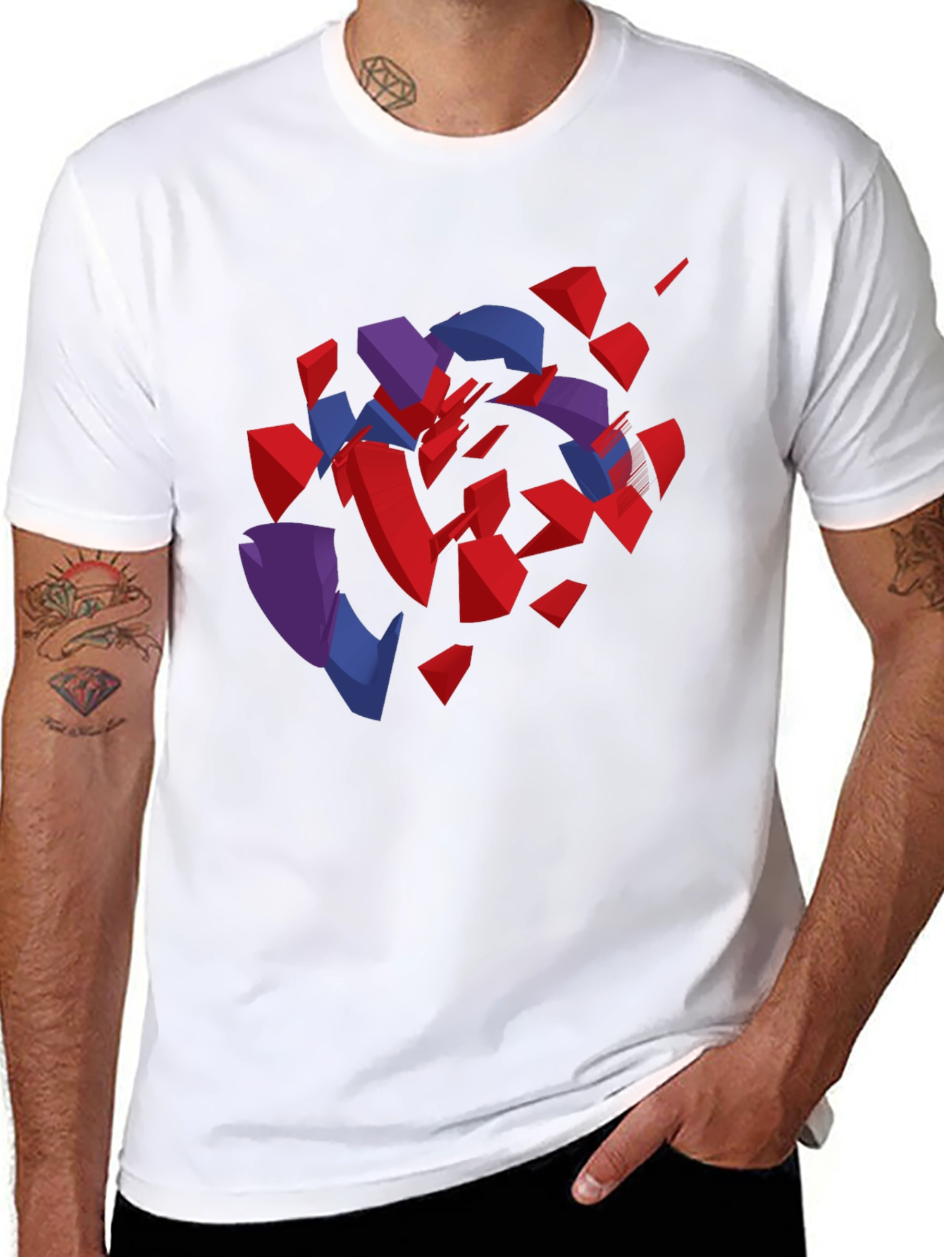 Black Abstract Geometric Graphic Print Black T-Shirt view 8