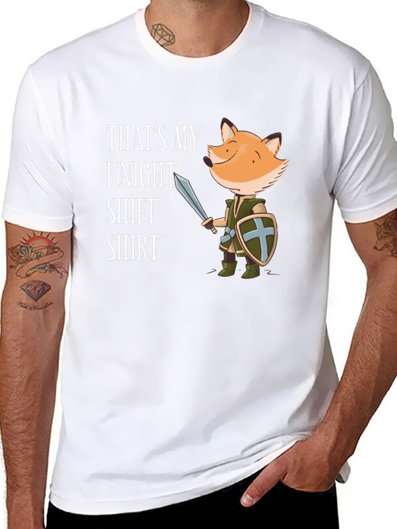 Black Funny Fox Knight T-Shirt - "That's My Knight Shift Shirt" view 8