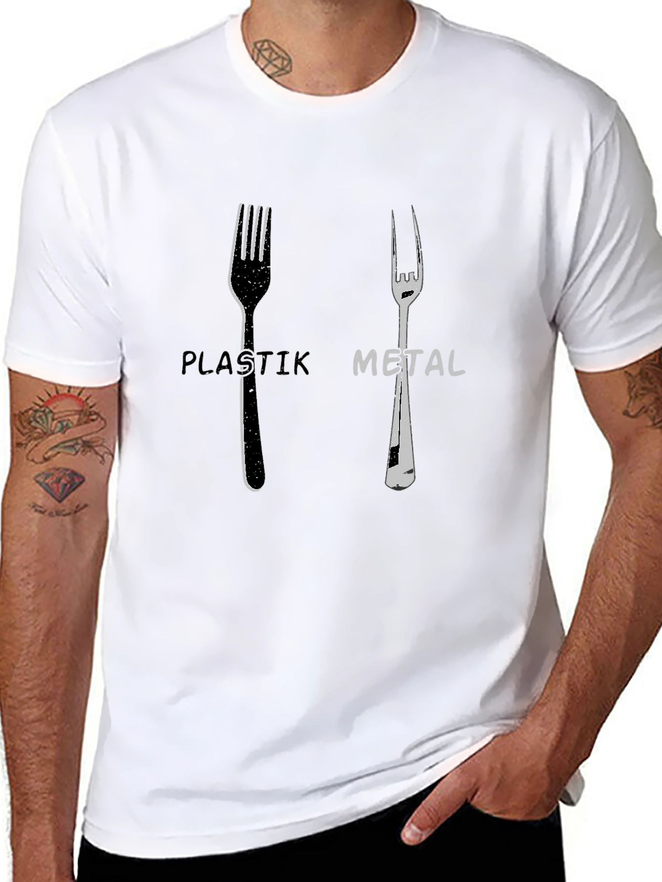 Black Plastik Metal Forks Graphic Tee - Quirky Design view 8