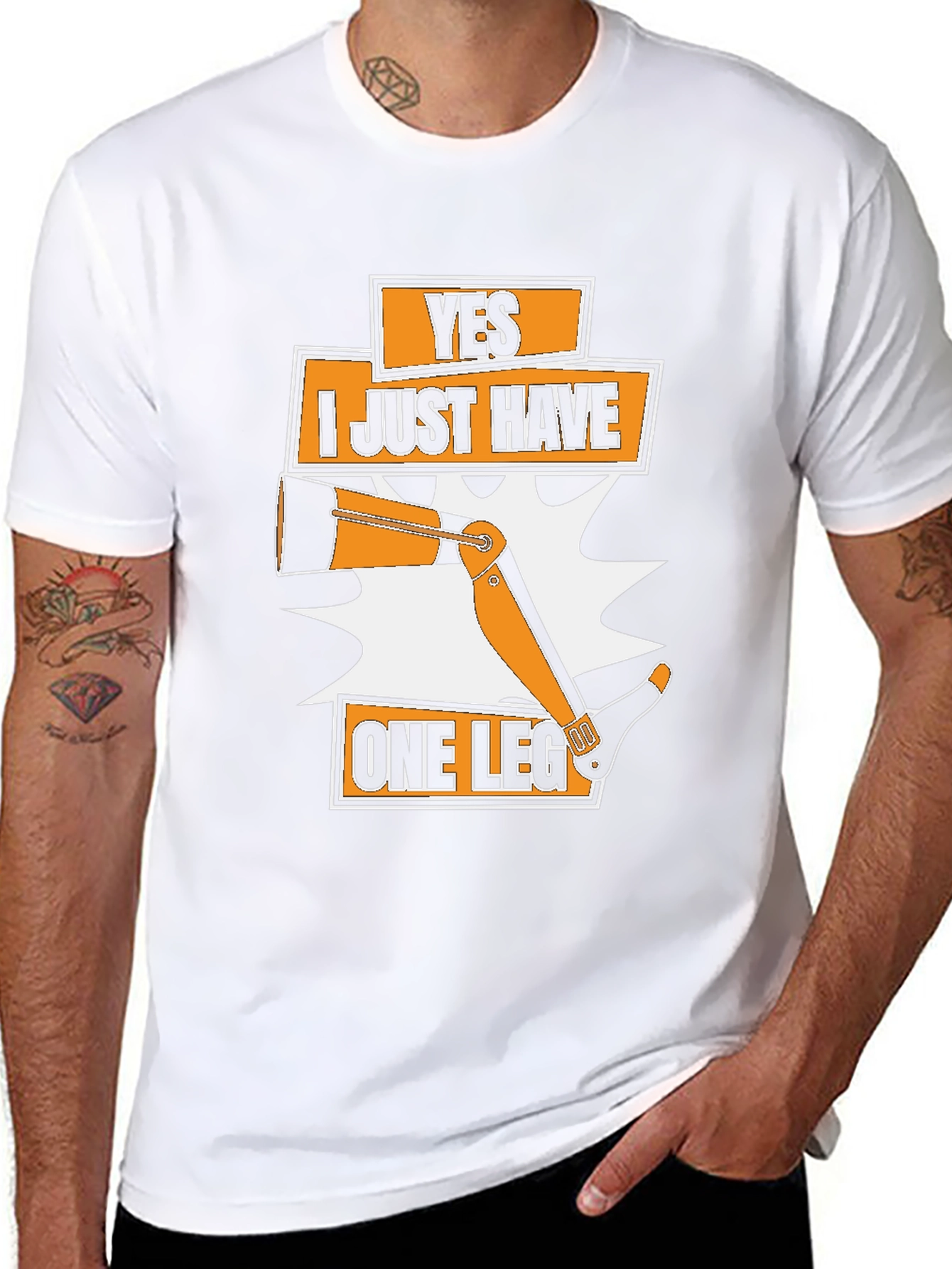 Black Humorous One Leg T-Shirt: Yes, I Just Have One Leg view 8