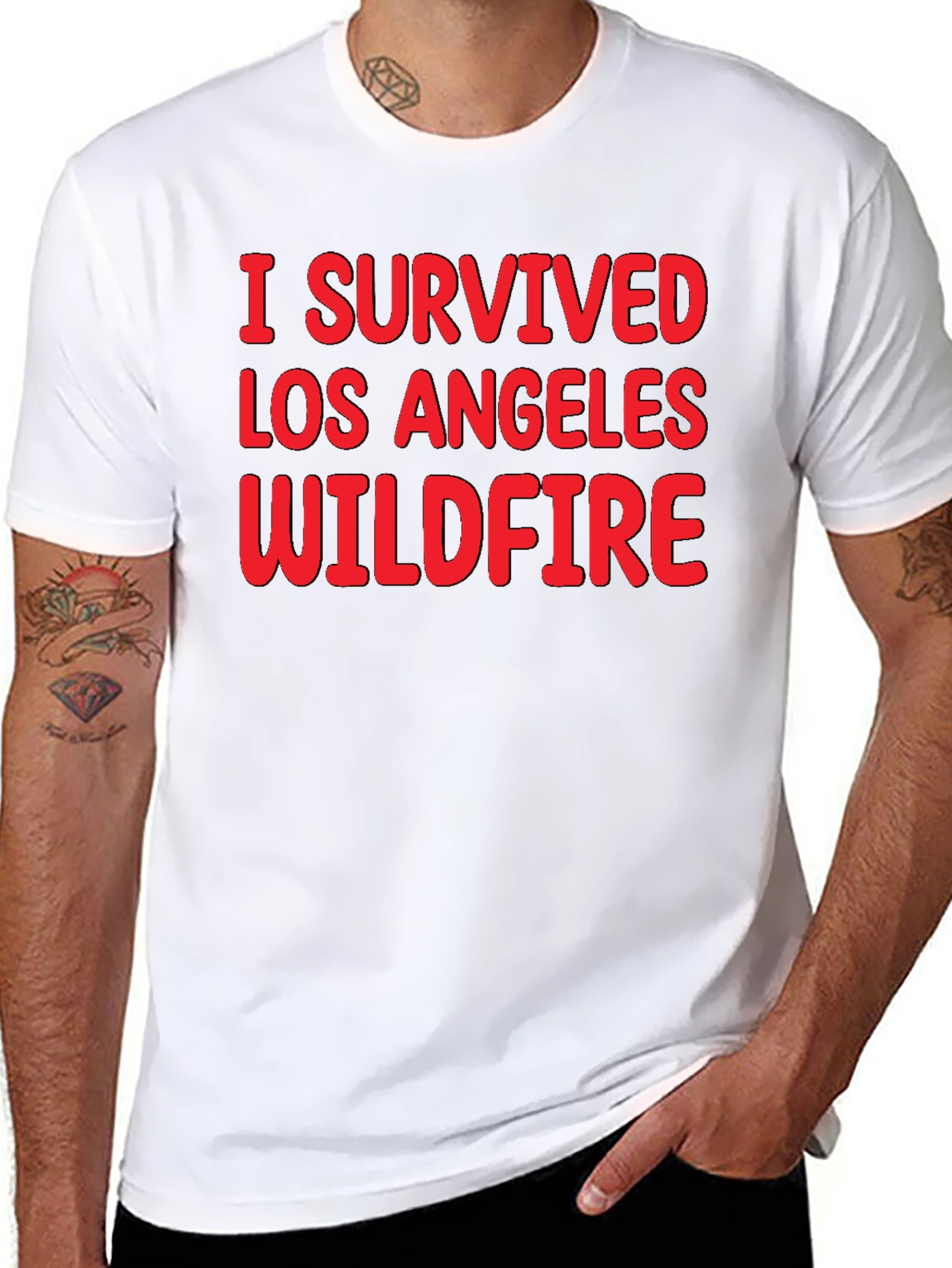 Black I Survived LA Wildfire Black T-Shirt view 8