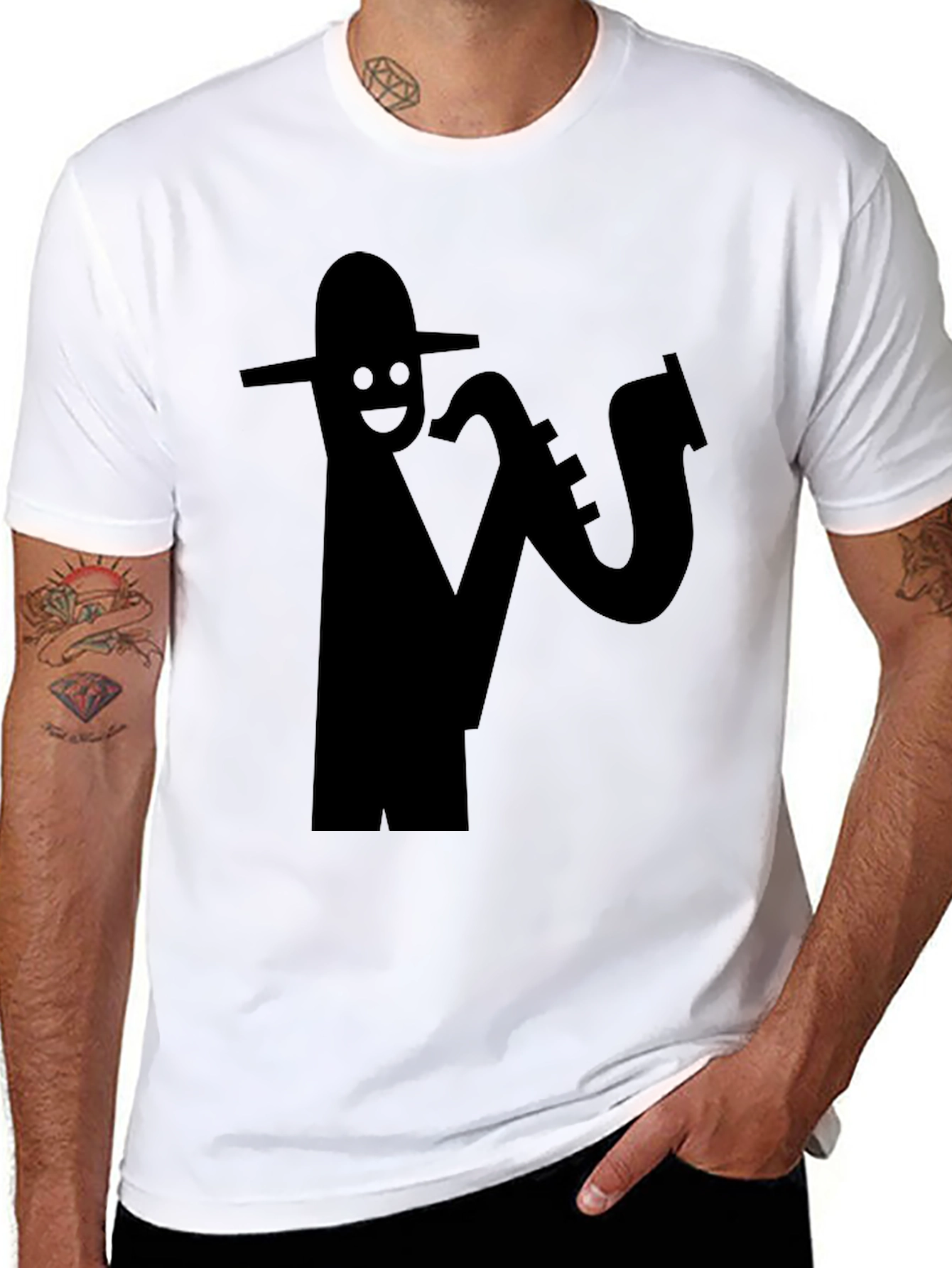 Black Cool Saxophone Player Black T-Shirt view 8
