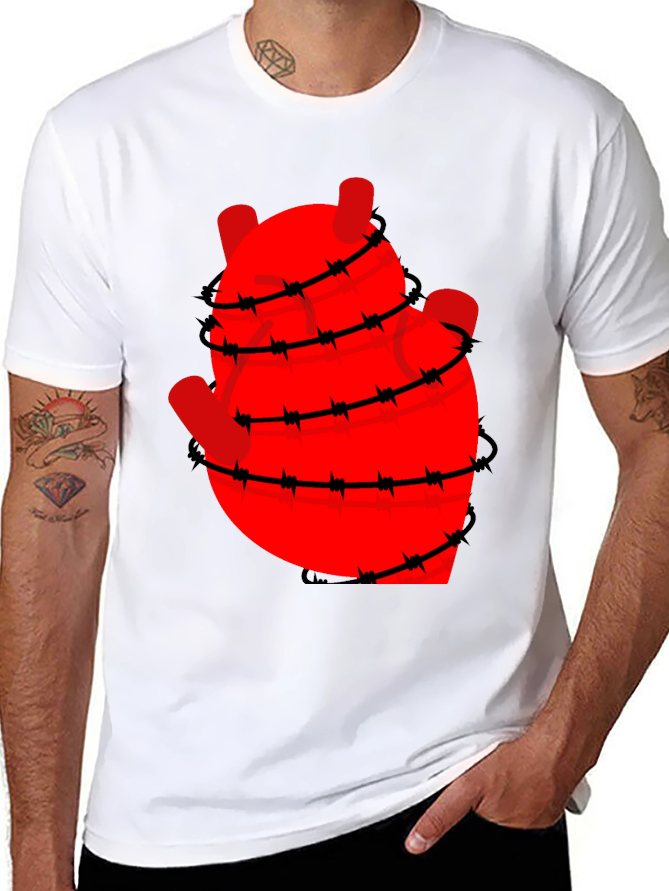 Black Heart Wrapped in Barbed Wire Graphic Tee - Black view 8