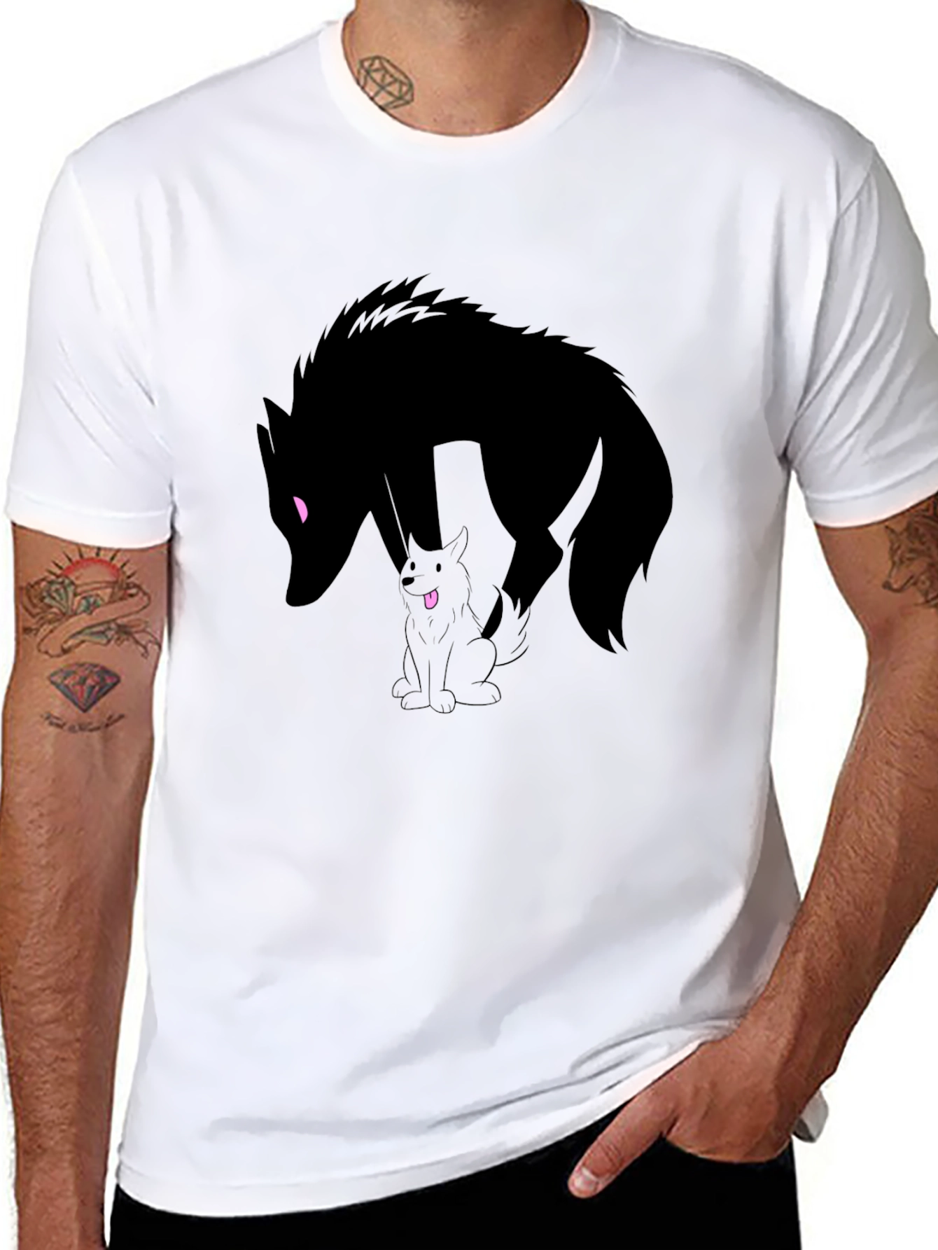 Black Wolf Silhouette Graphic Tee - Black Cotton T-Shirt view 8