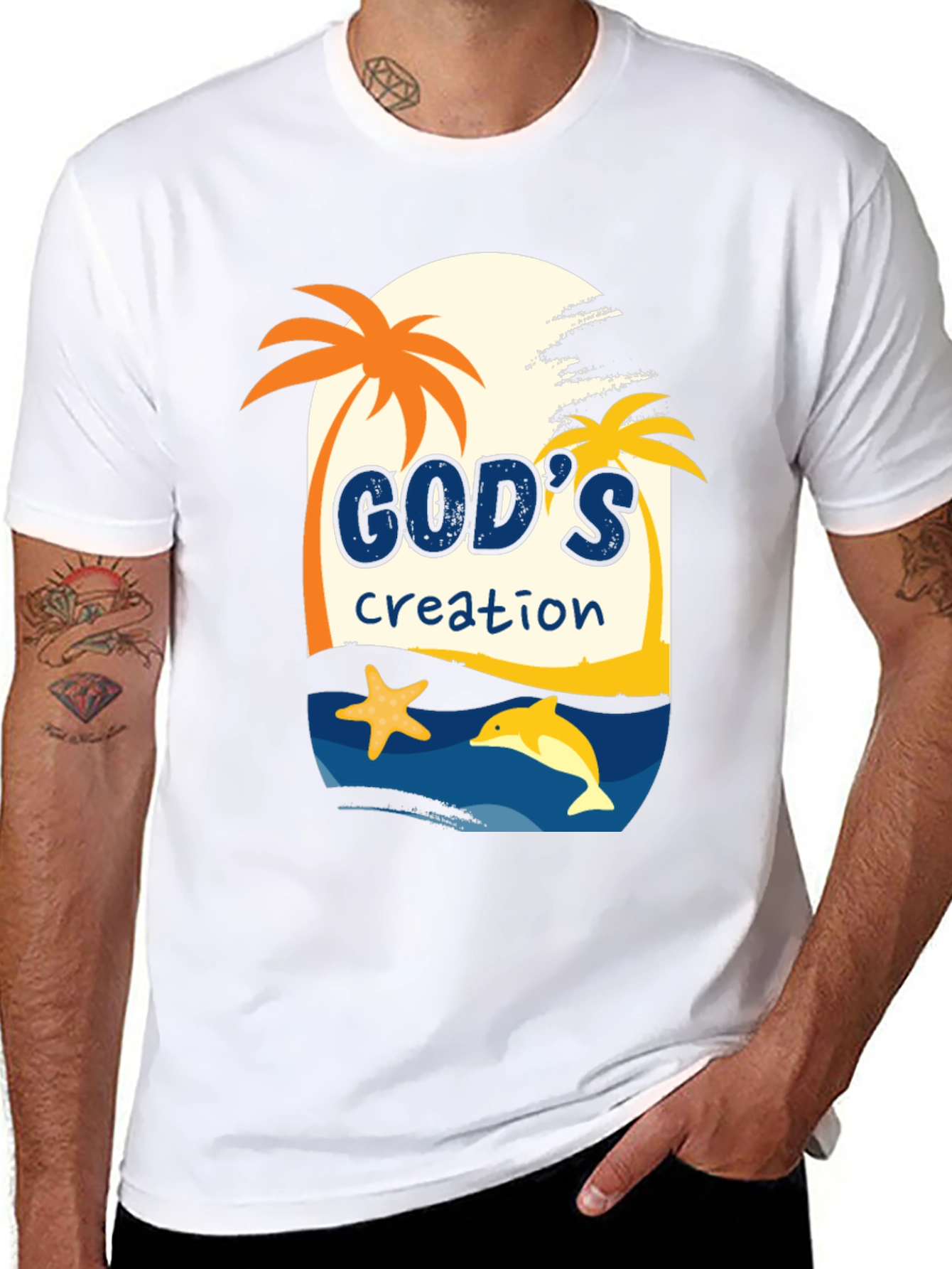 Black God's Creation Graphic Tee - Beach Theme T-Shirt view 8