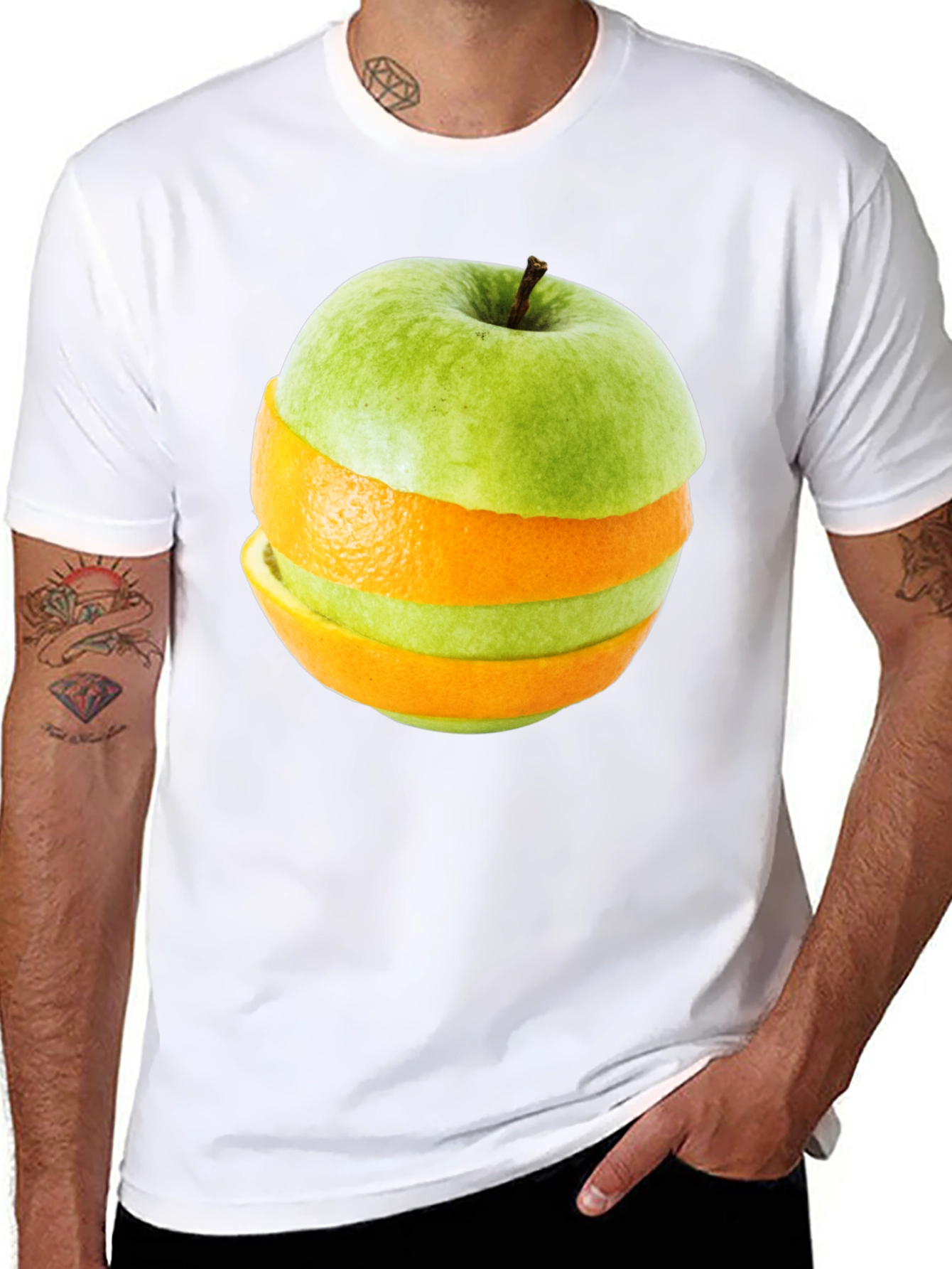 Black Fruity Fusion Tee - Apple Orange Slice Graphic T-Shirt view 8