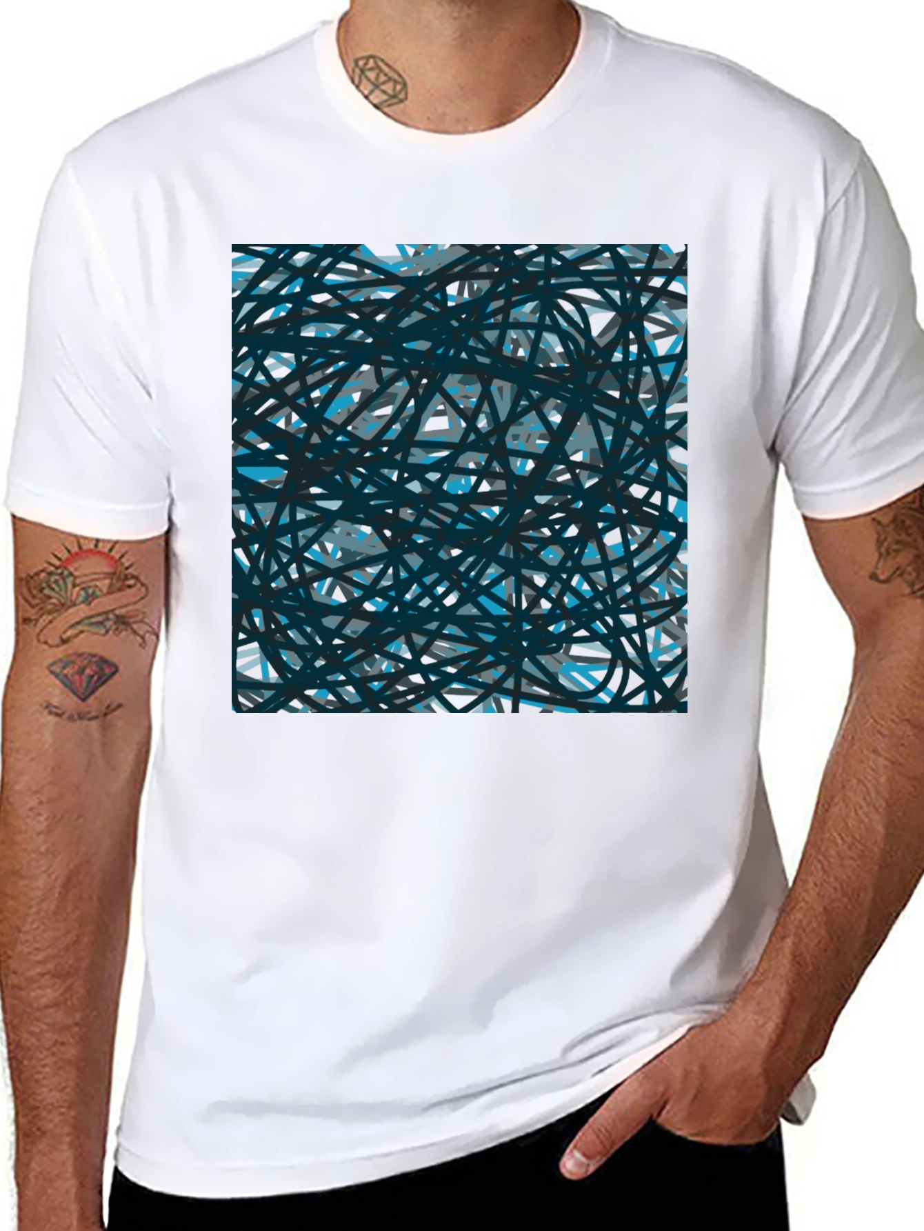 Black Abstract Lines Black T-Shirt view 8