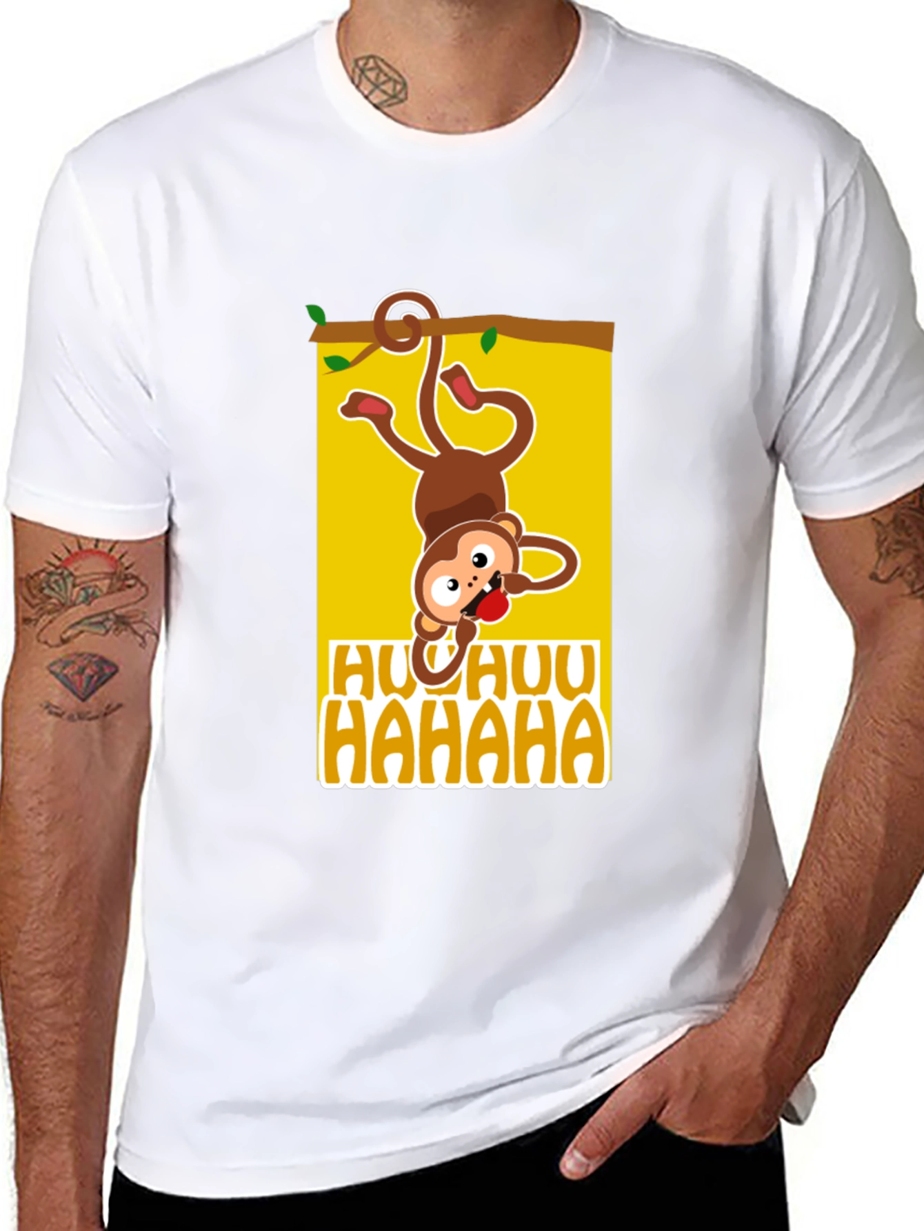 Black Funny Monkey Graphic Tee - HUU HAHAA T-Shirt view 8