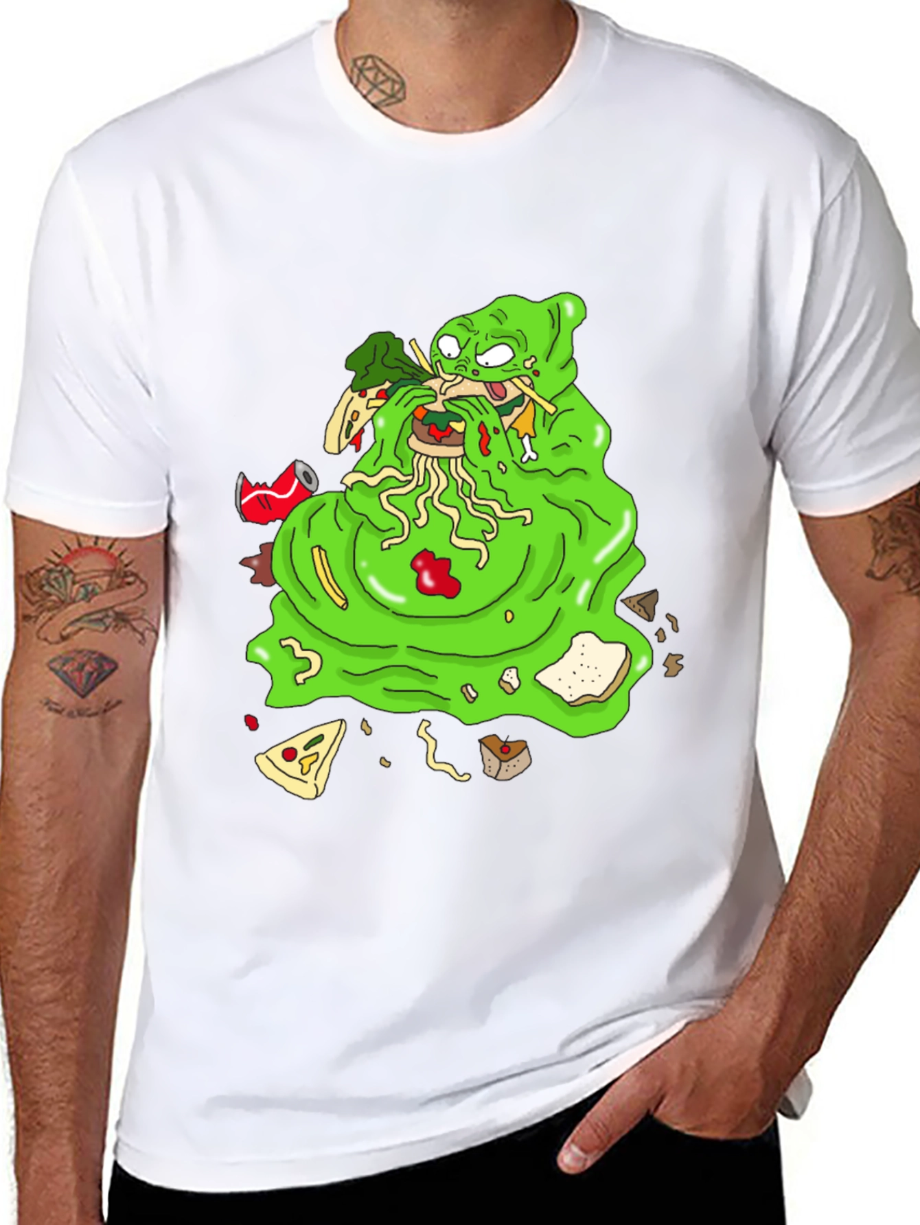 Black Green Blob Monster Eating Graphic T-Shirt view 8