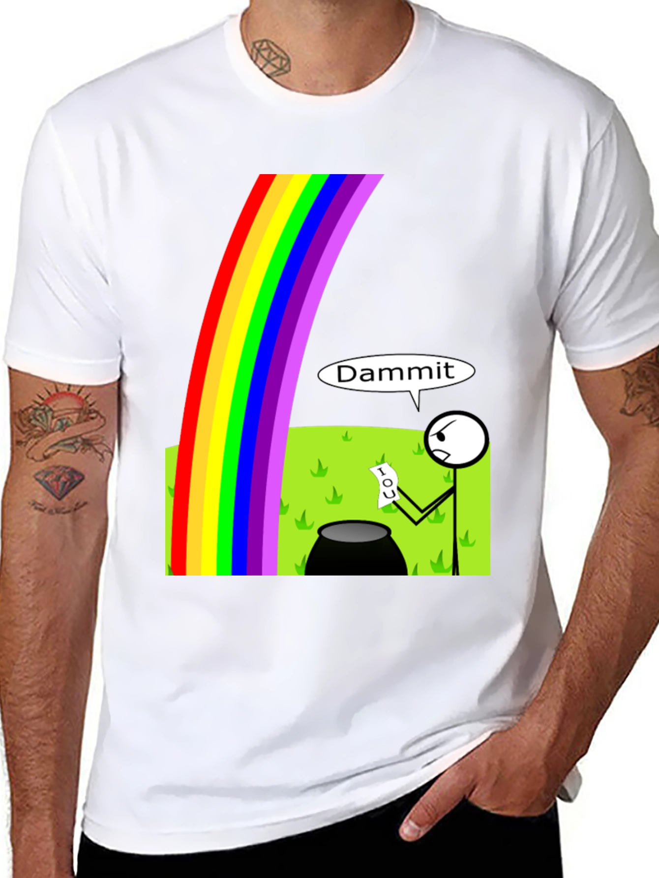 Black Humorous Rainbow Leprechaun IOU Graphic T-Shirt view 8