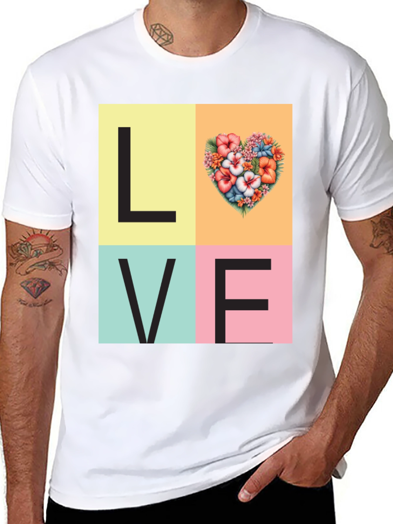 Black Floral Heart LOVE Graphic Tee - Unisex Casual T-Shirt view 8