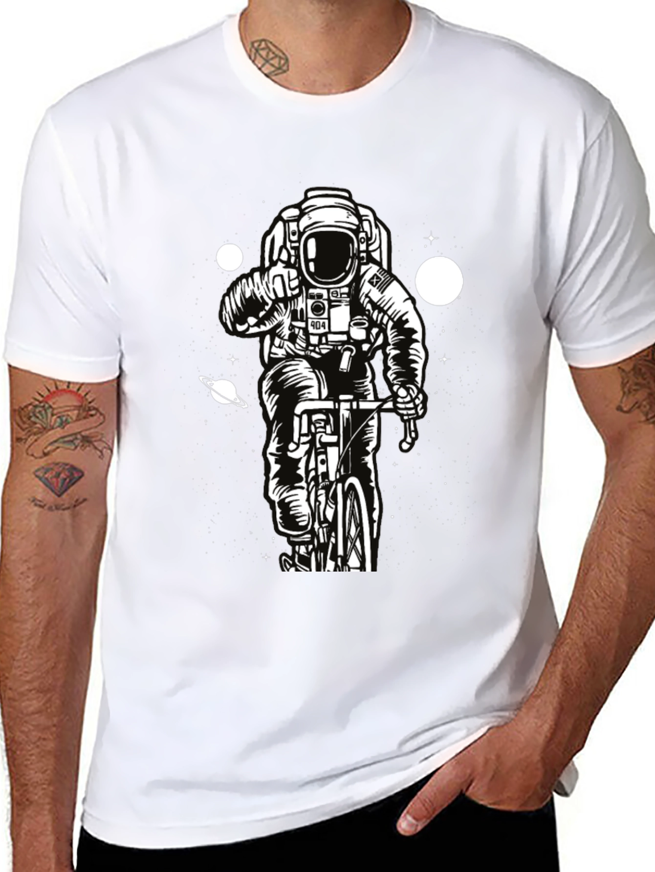 Black Astronaut on Bike Graphic T-Shirt - Space Adventure Tee view 8