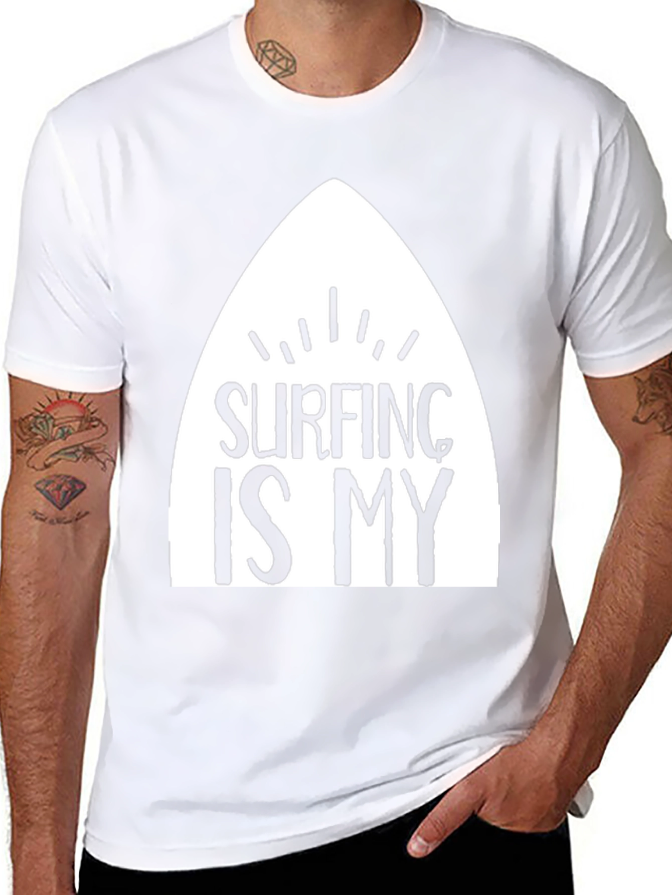 Surfing Is My T-Shirt - Black Cotton Surfboard Tee - 8