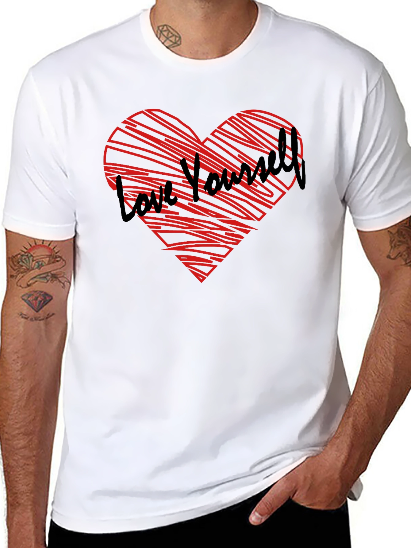 Black Love Yourself Heart Graphic Tee - Black Cotton Shirt view 8