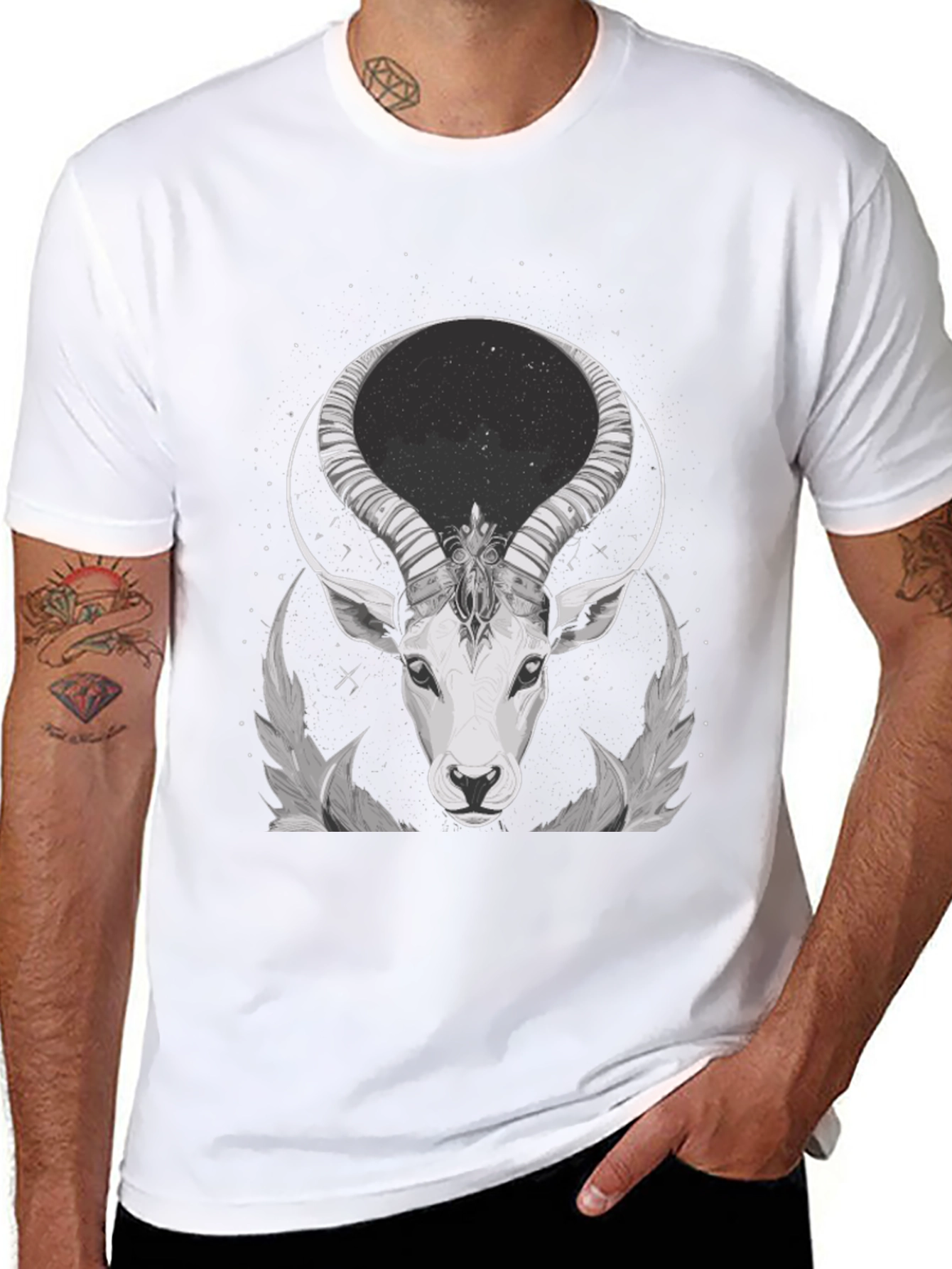 Black Cosmic Antelope Graphic Tee - Black Cotton Blend view 8