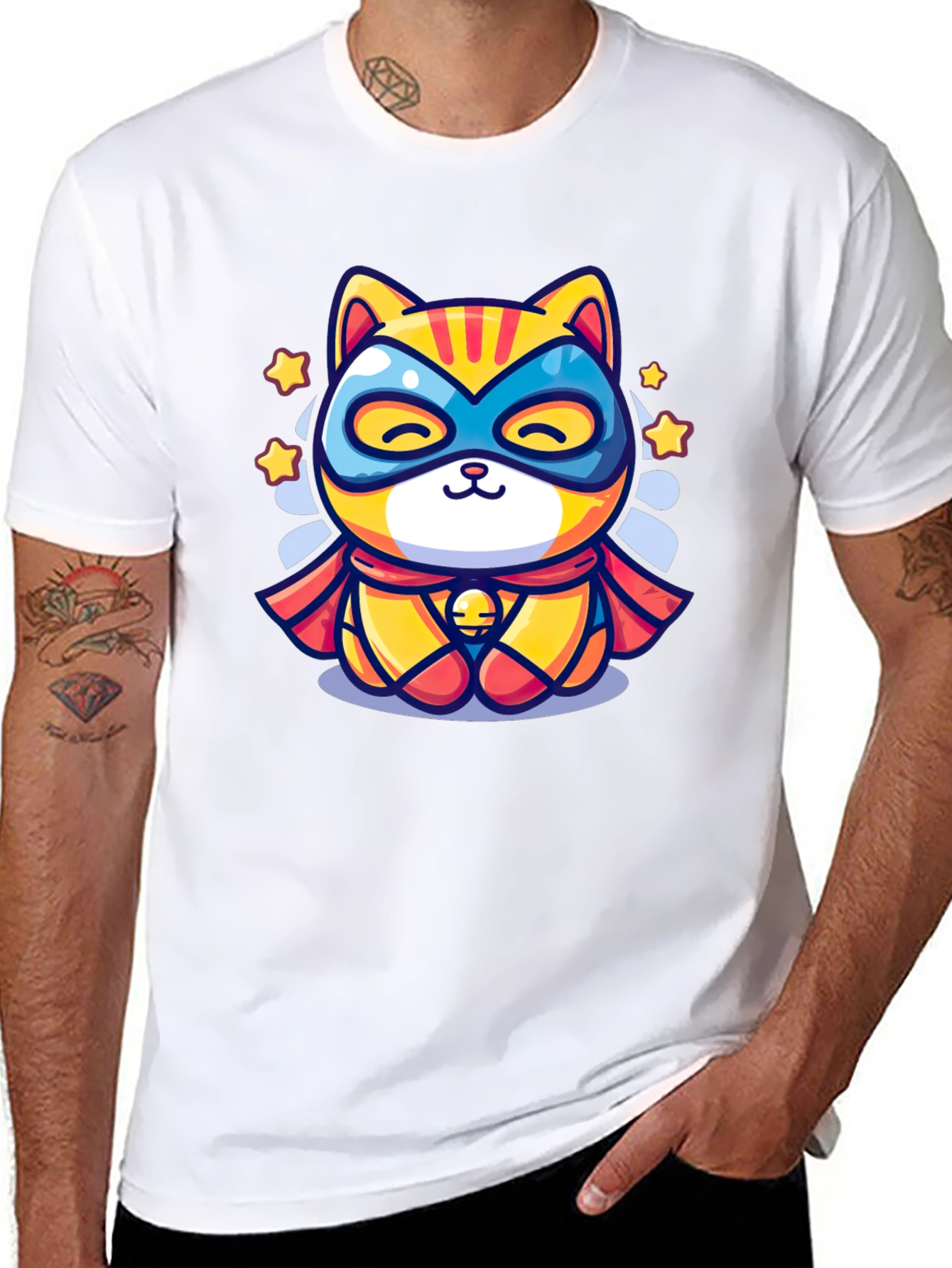 Black Superhero Cat Graphic T-Shirt - Cool Design view 8