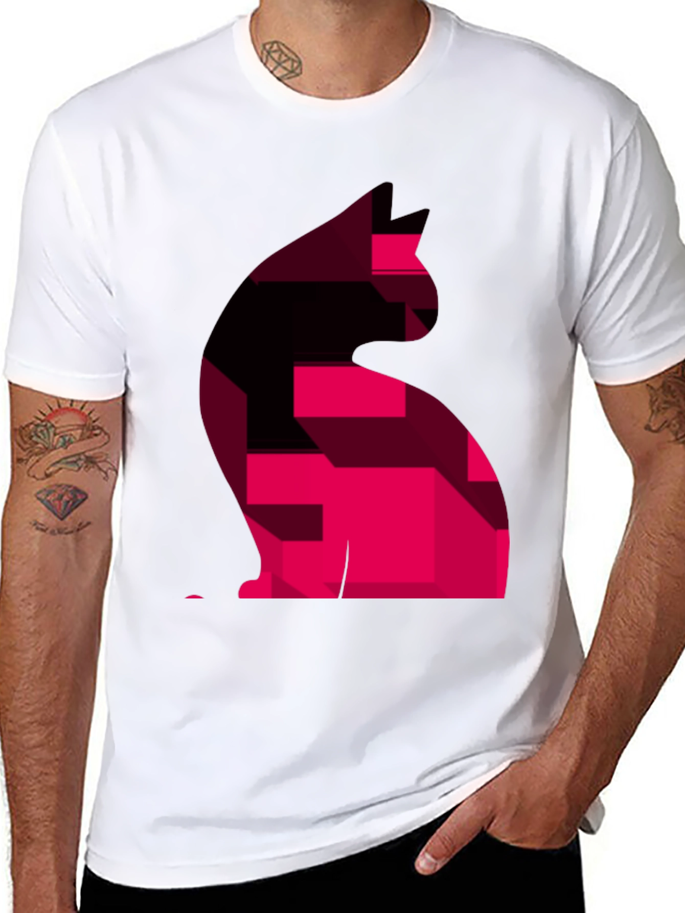 Black Abstract Cat Graphic Men's T-Shirt view 8