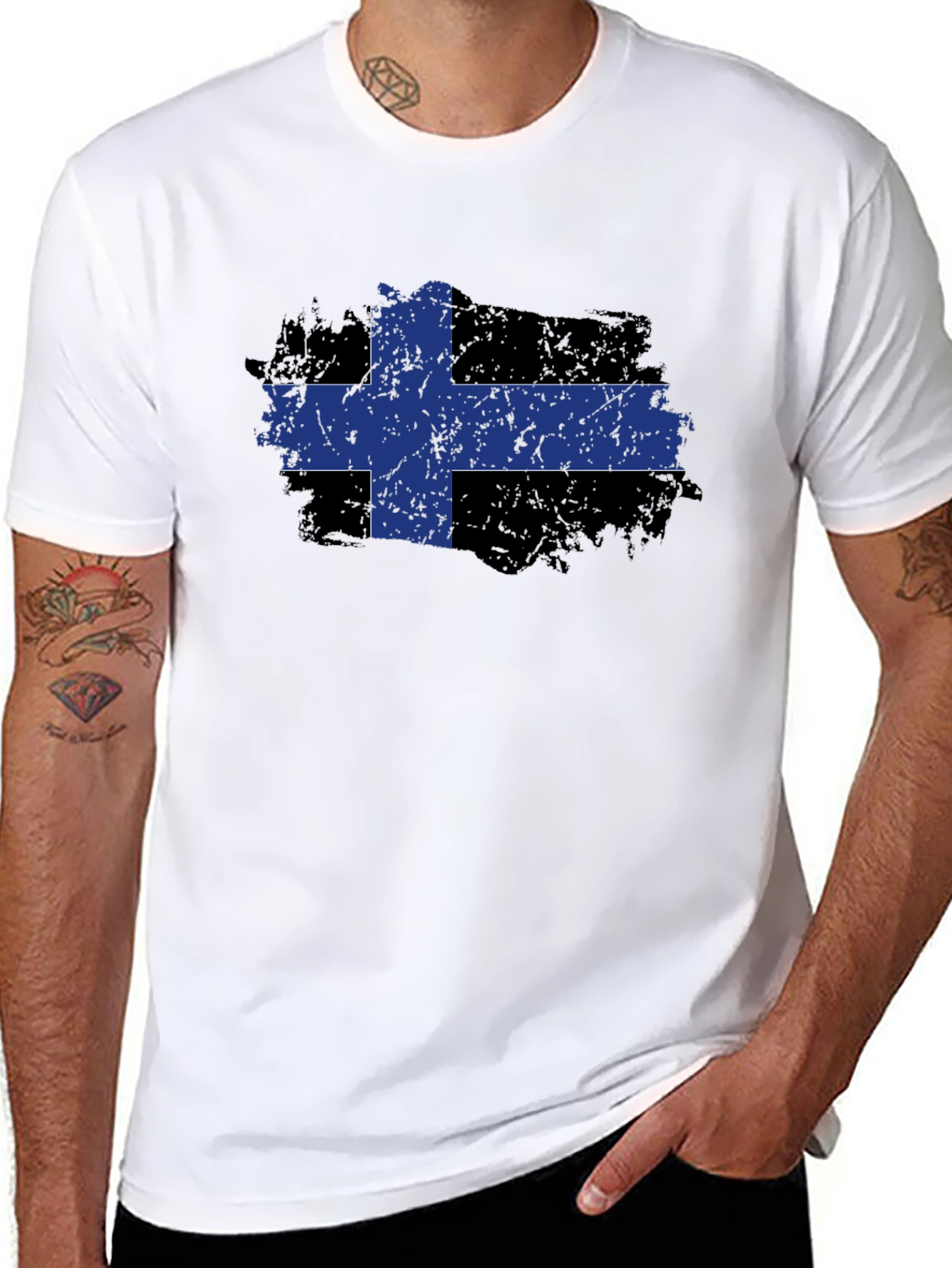 Distressed Finnish Flag T-Shirt - 8