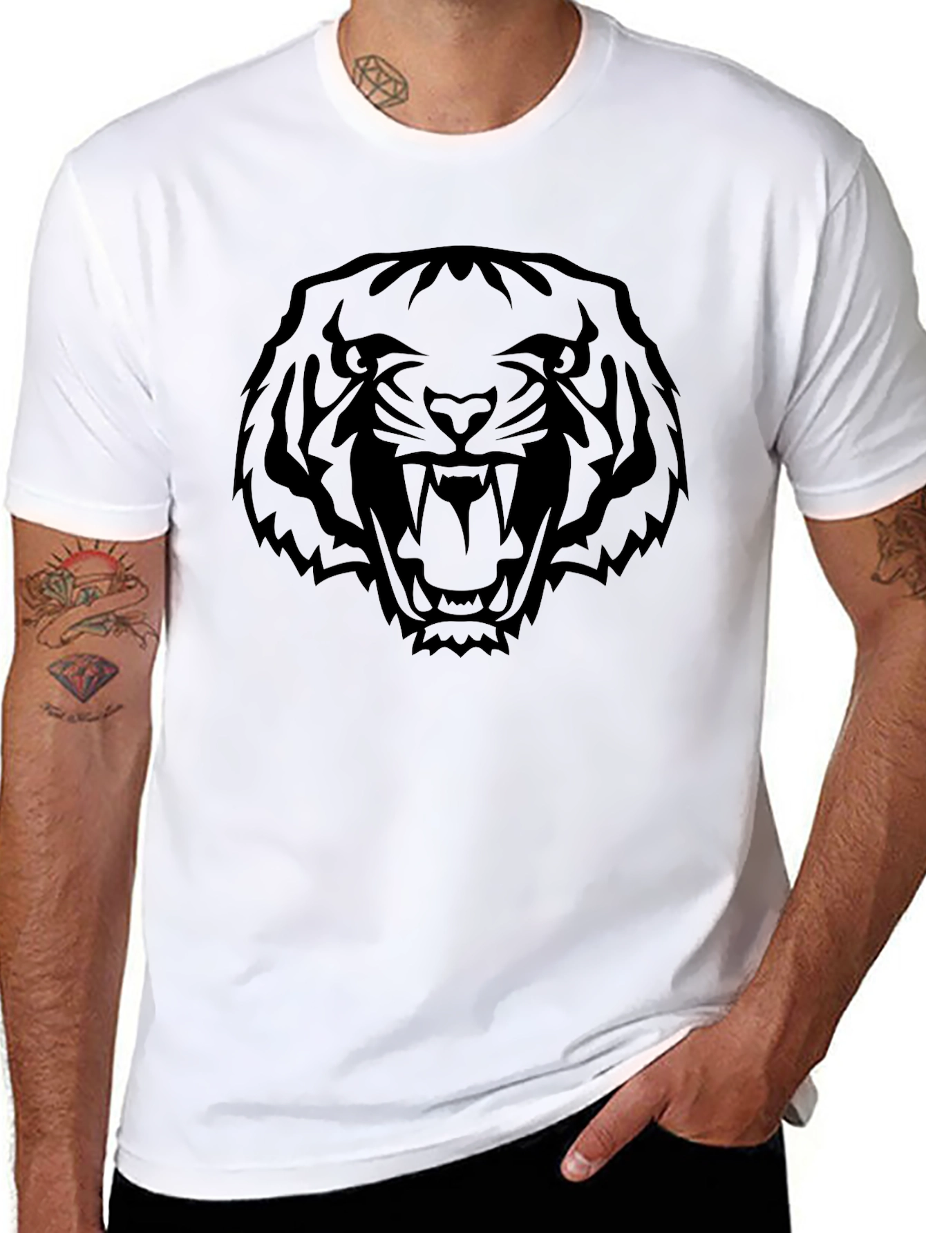 Black Bold Tiger Graphic Tee - Men's Black T-Shirt view 8