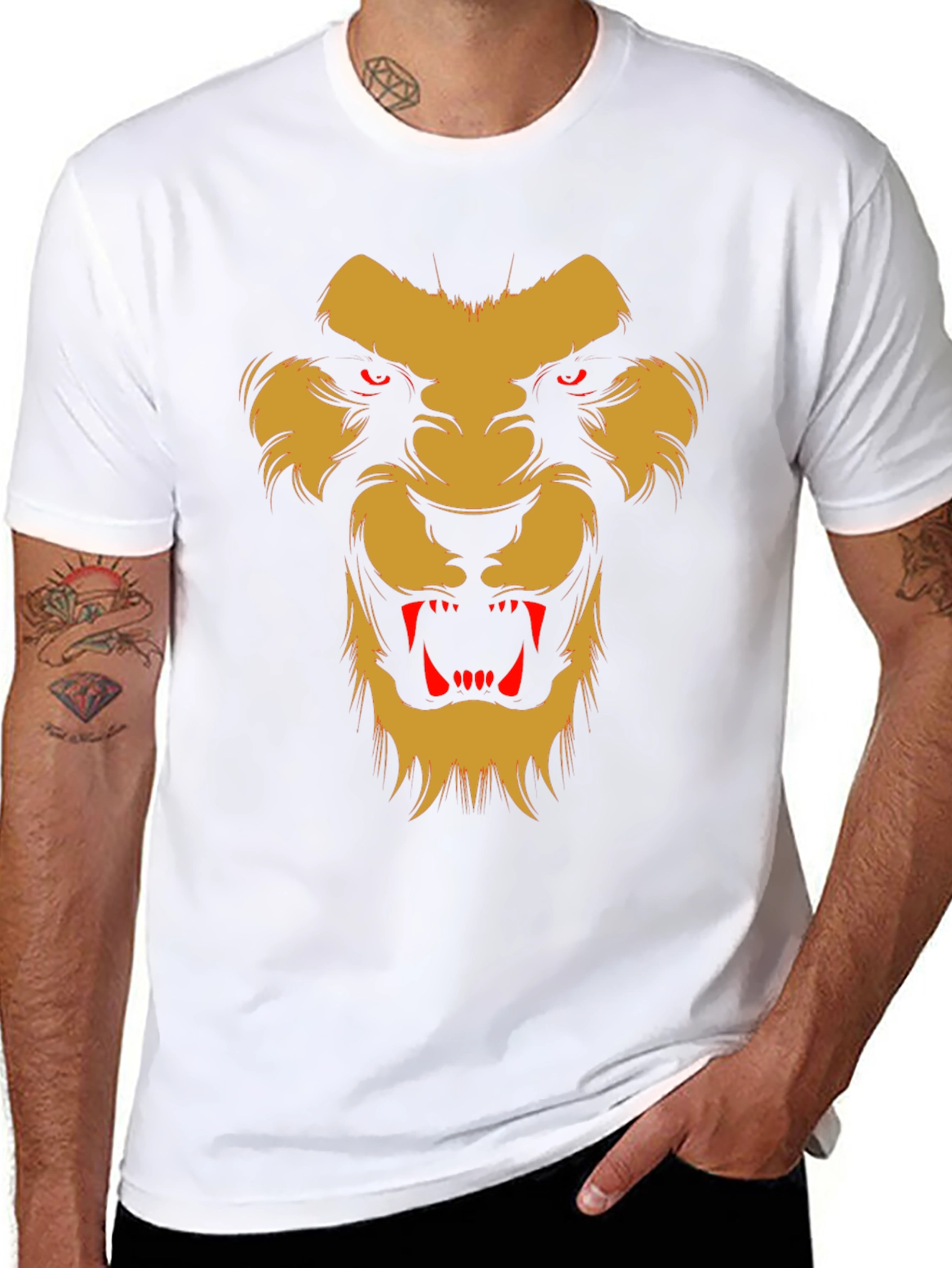 Black Fearsome Lion Graphic Black T-Shirt view 8