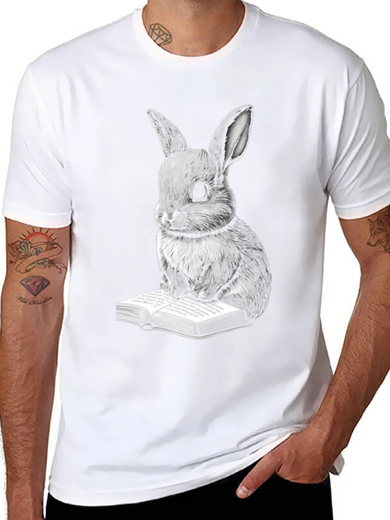 Black Rabbit Reading Book Graphic Tee view 8