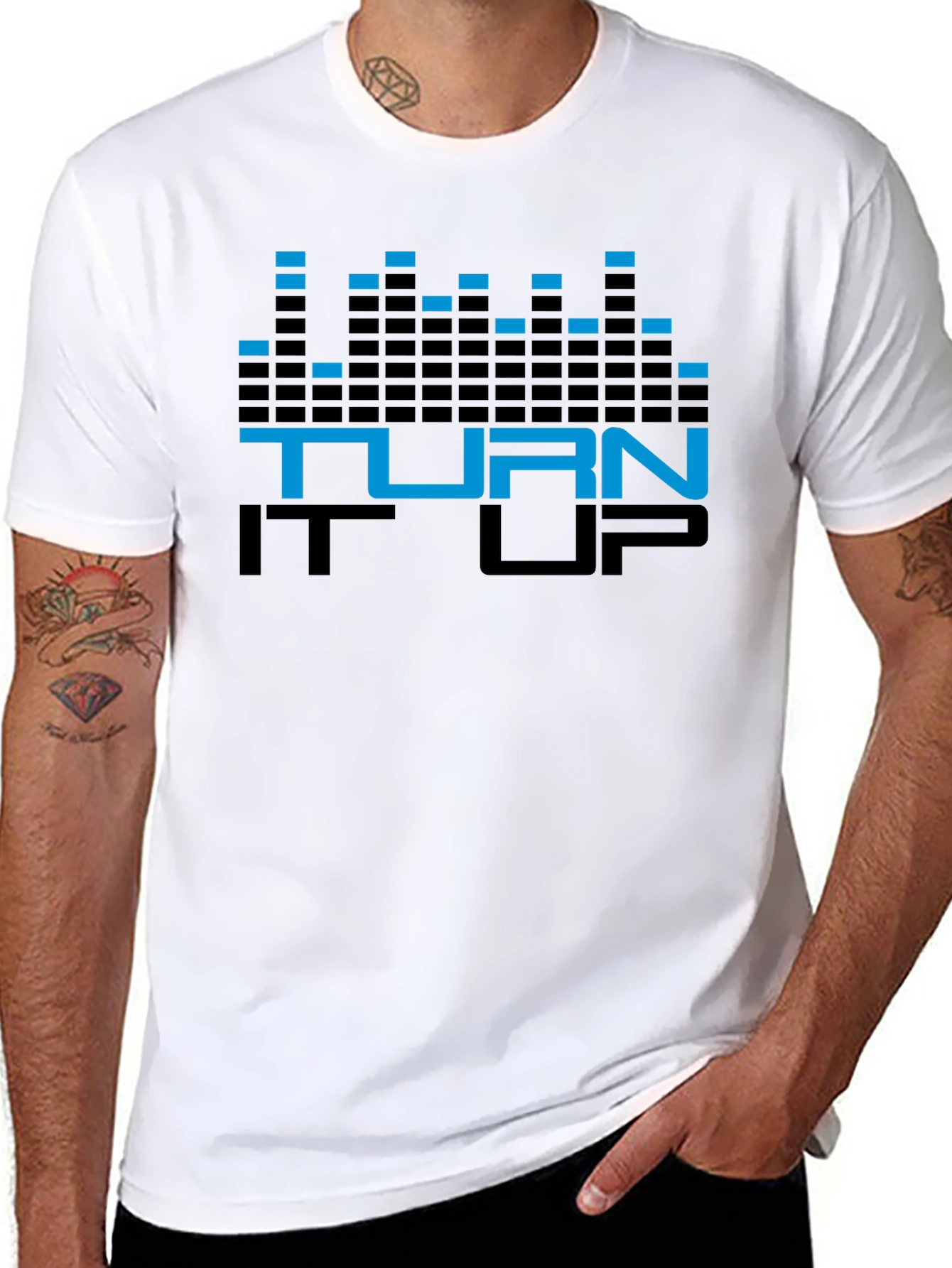 Black Turn It Up Graphic Tee - Black Cotton T-Shirt view 8