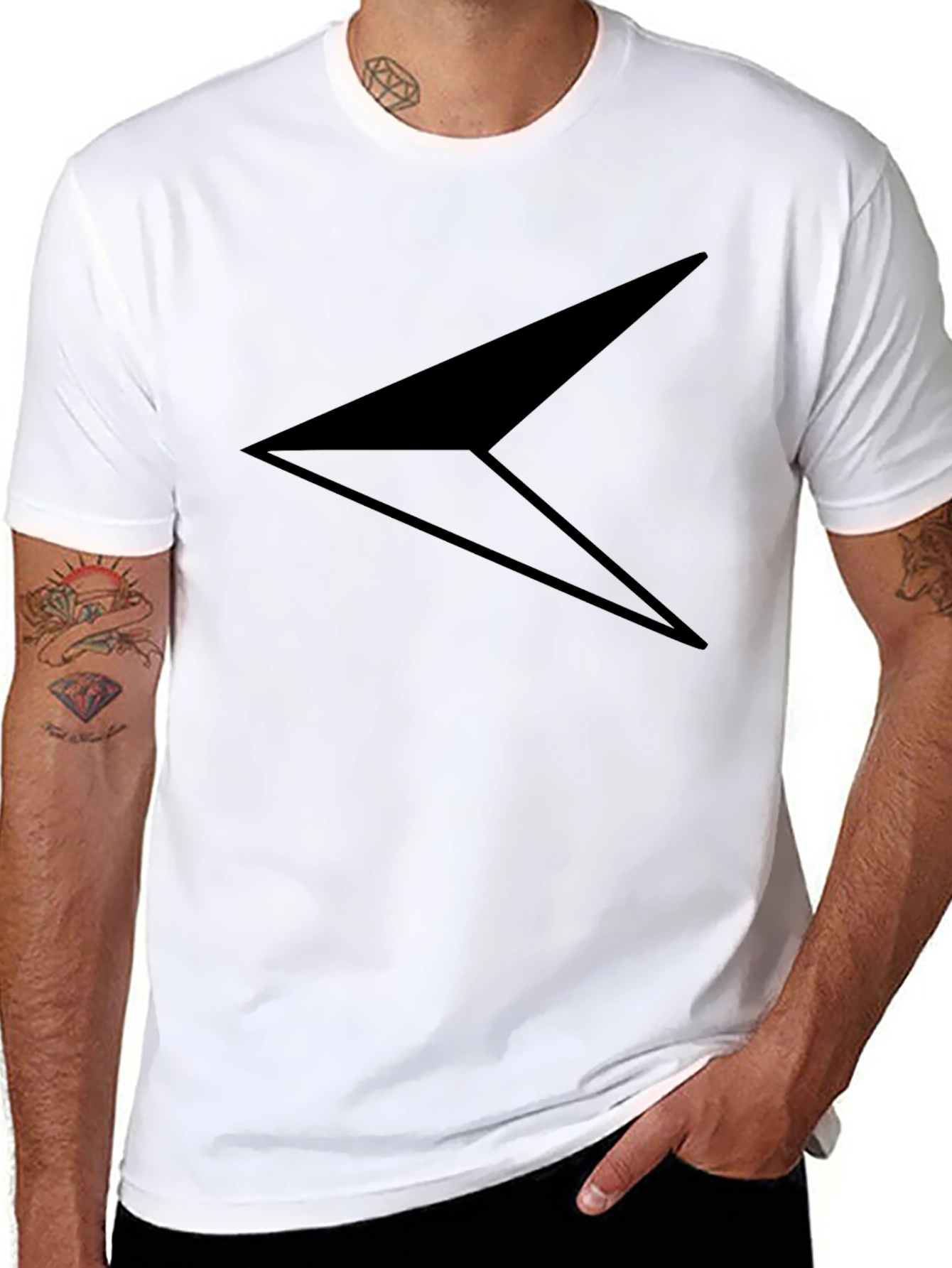 Stylish Black T-Shirt with Geometric Arrow Design - 8