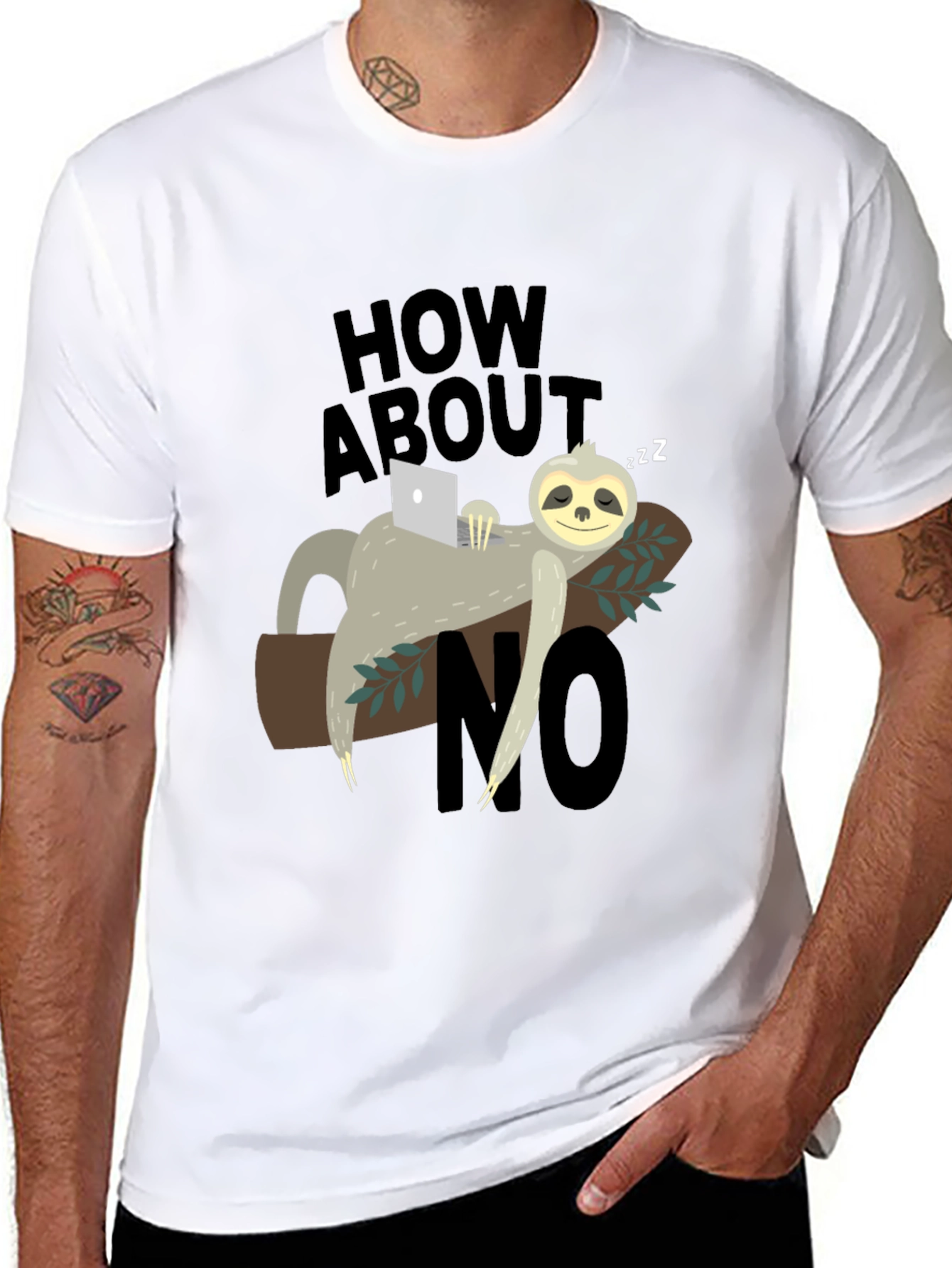 Black Lazy Sloth 'How About No' Graphic T-Shirt view 8