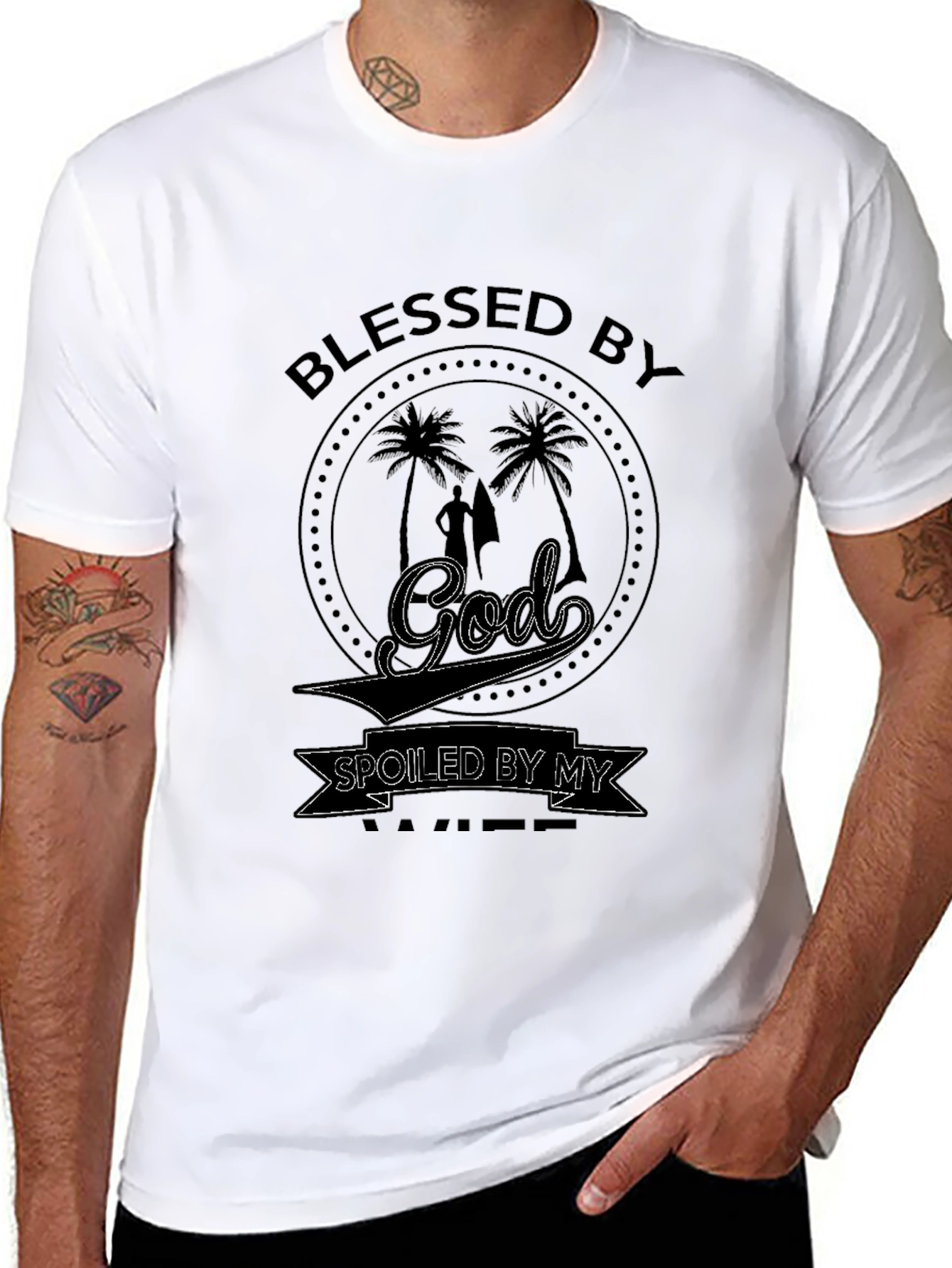 Black Blessed by God Spoiled by Wife Graphic Tee view 8