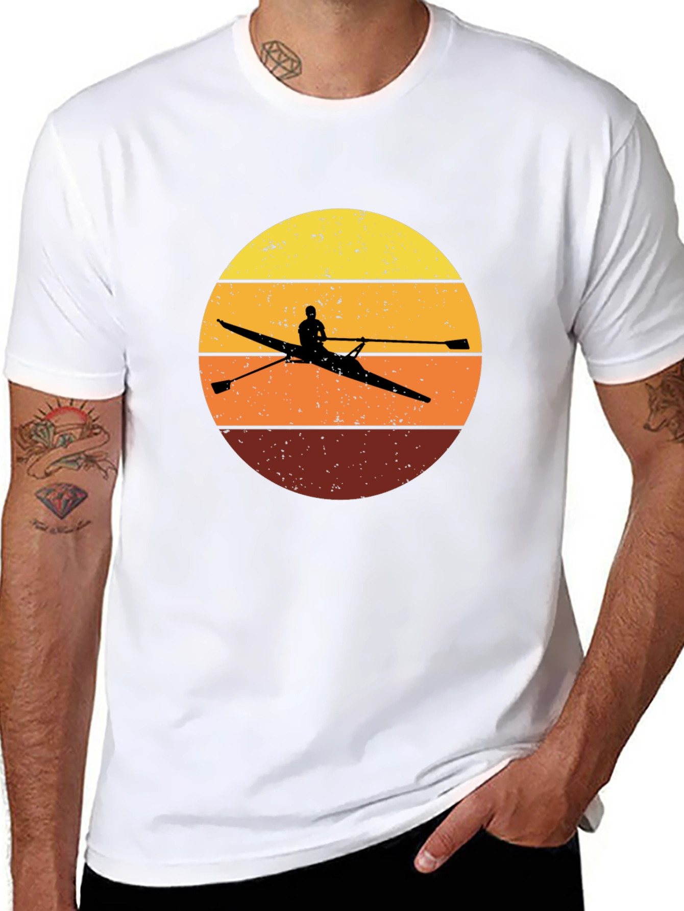 Black Rowing Sunset T-Shirt - Vintage Design view 8