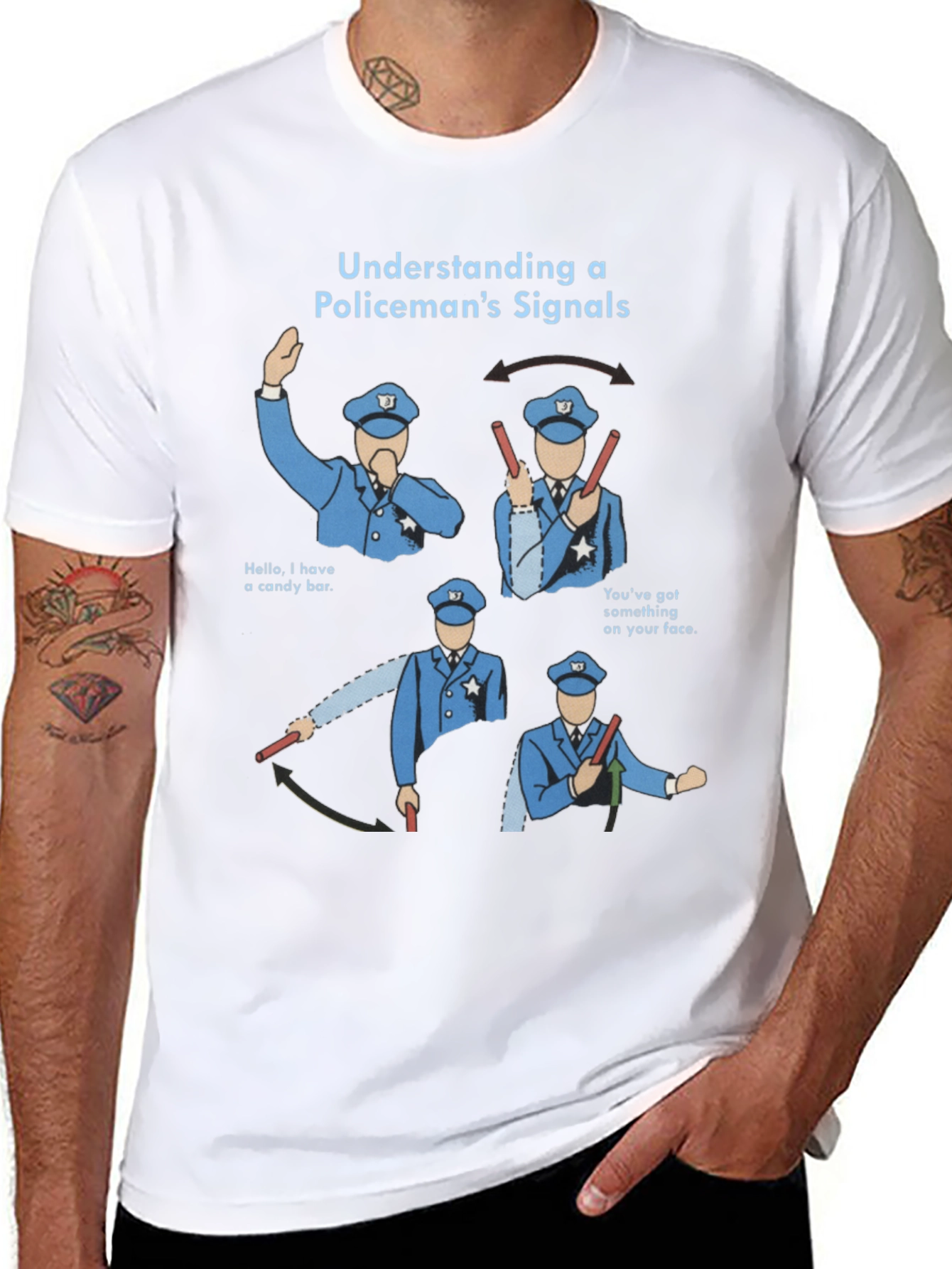 Black Funny Policeman's Signals Graphic Tee view 8