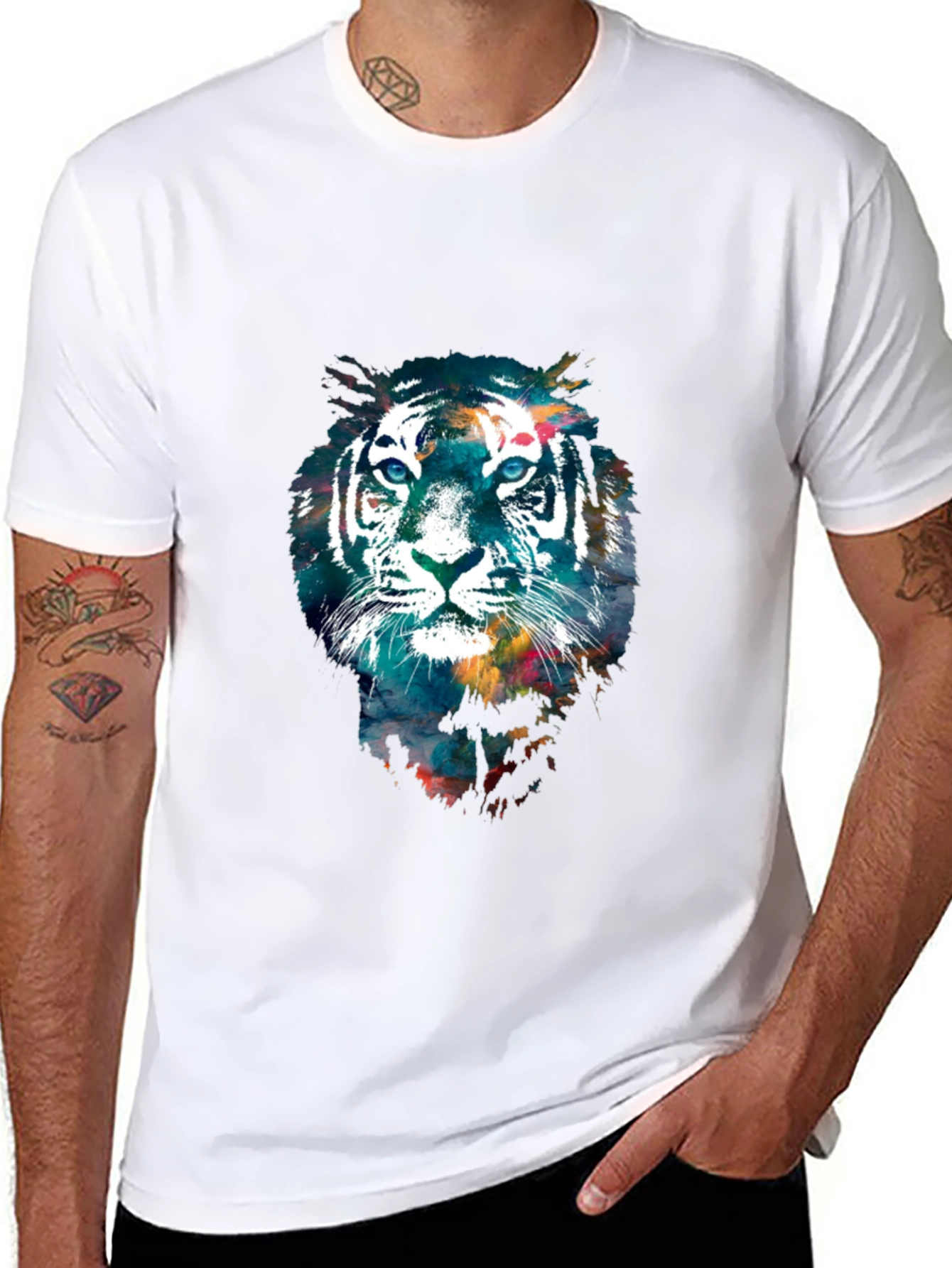Black Abstract Tiger Graphic Tee - Cool Men's T-Shirt view 8