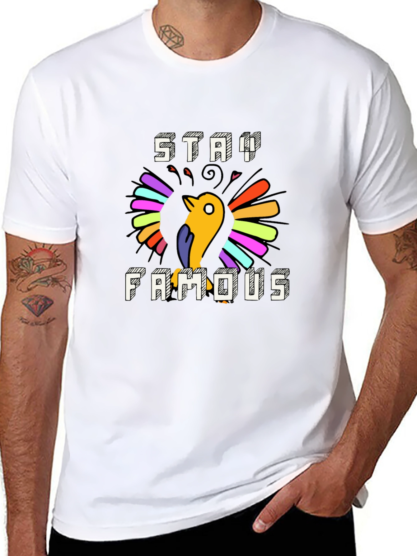 Black Stay Famous Graphic Tee - Cool Bird Design view 8