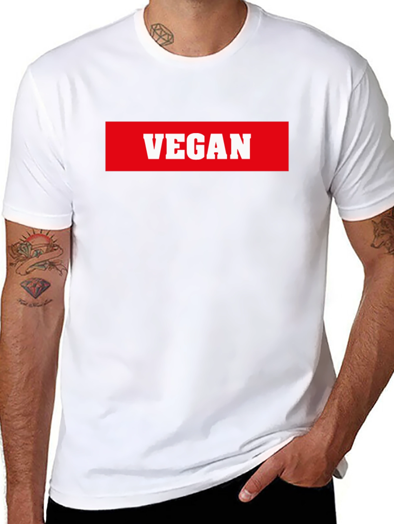 Black Vegan Statement T-Shirt - Bold Red & White Print view 8
